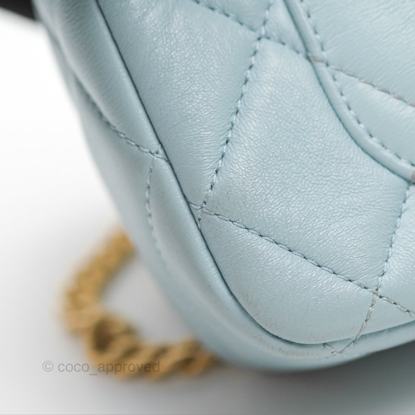 Chanel Quilted Enamel Pending CC Mini Square Flap Baby Blue Lambskin 22P