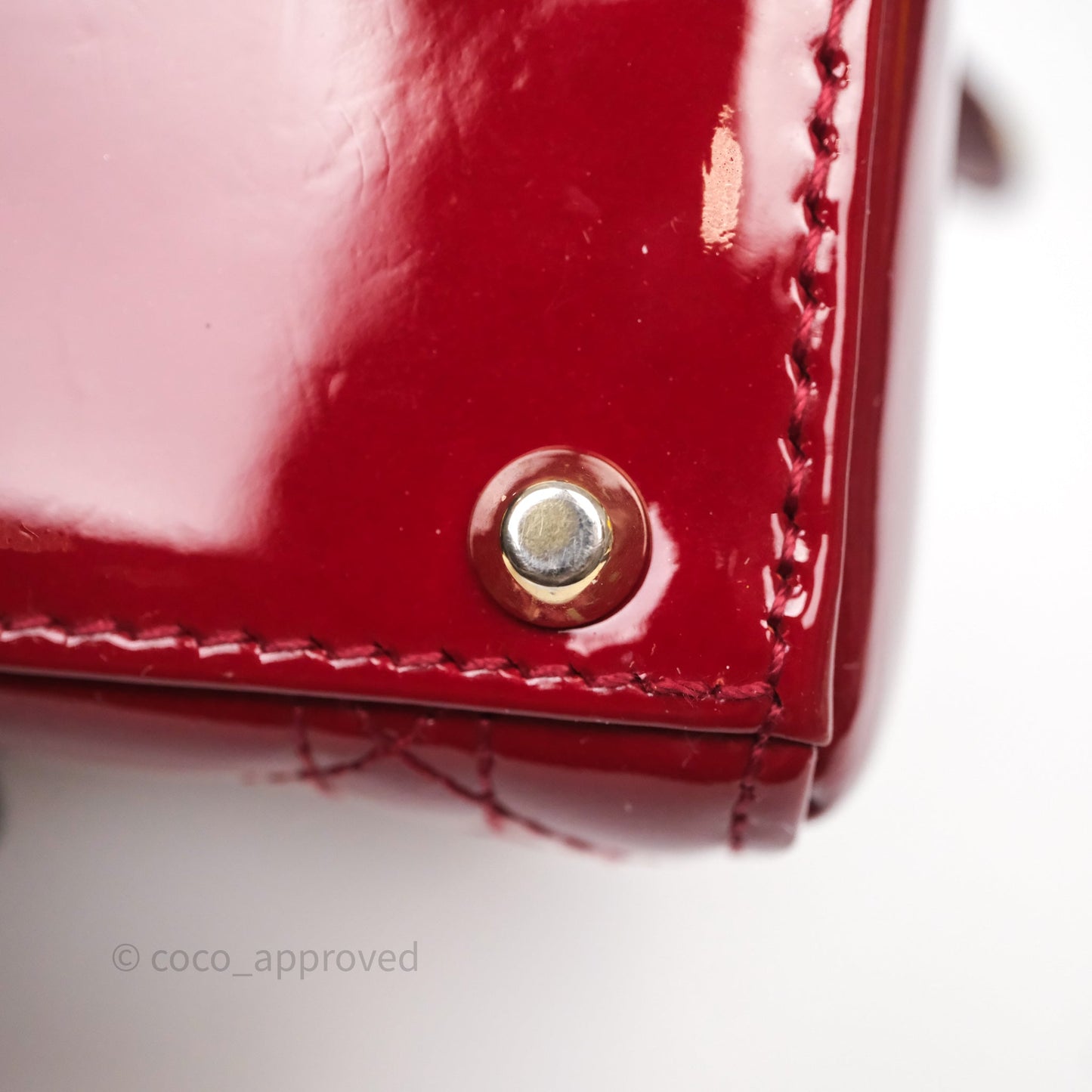 Christian Dior Mini Lady Dior Bag Red Patent Gold Hardware