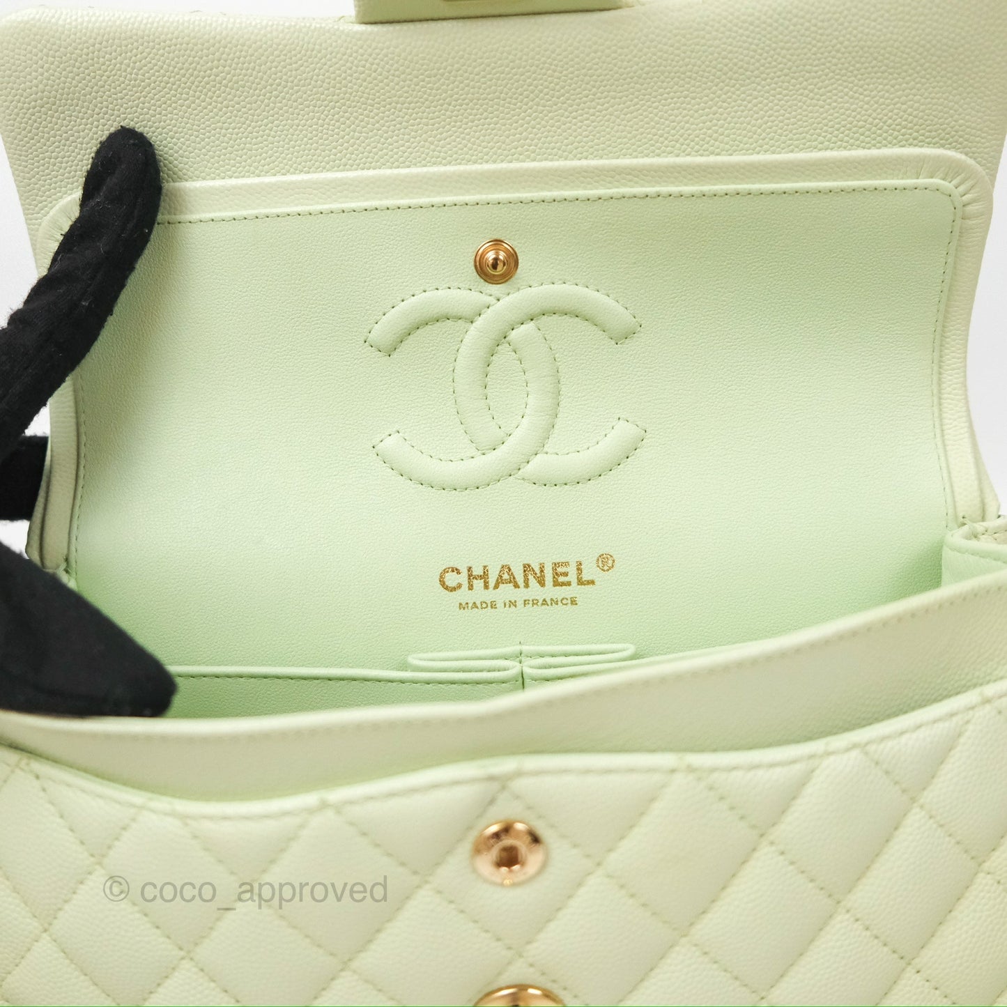 Chanel Small Quilted Classic Flap Mint Green Caviar Gold Hardware 22C