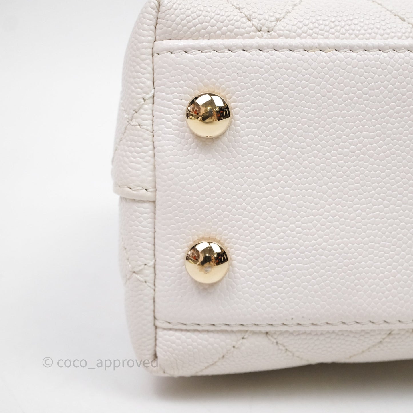 Chanel Mini Coco Handle Quilted White Caviar Gold Hardware