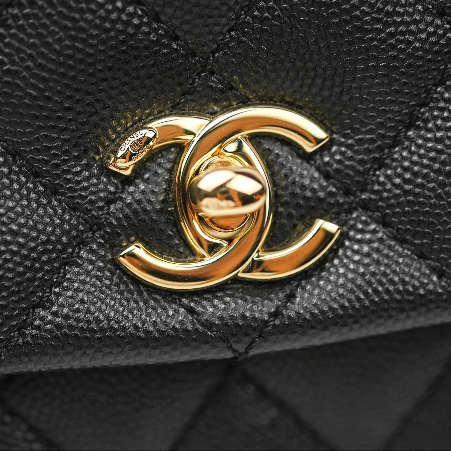 Chanel Small Quilted Coco Handle Black Caviar Gold Hardware