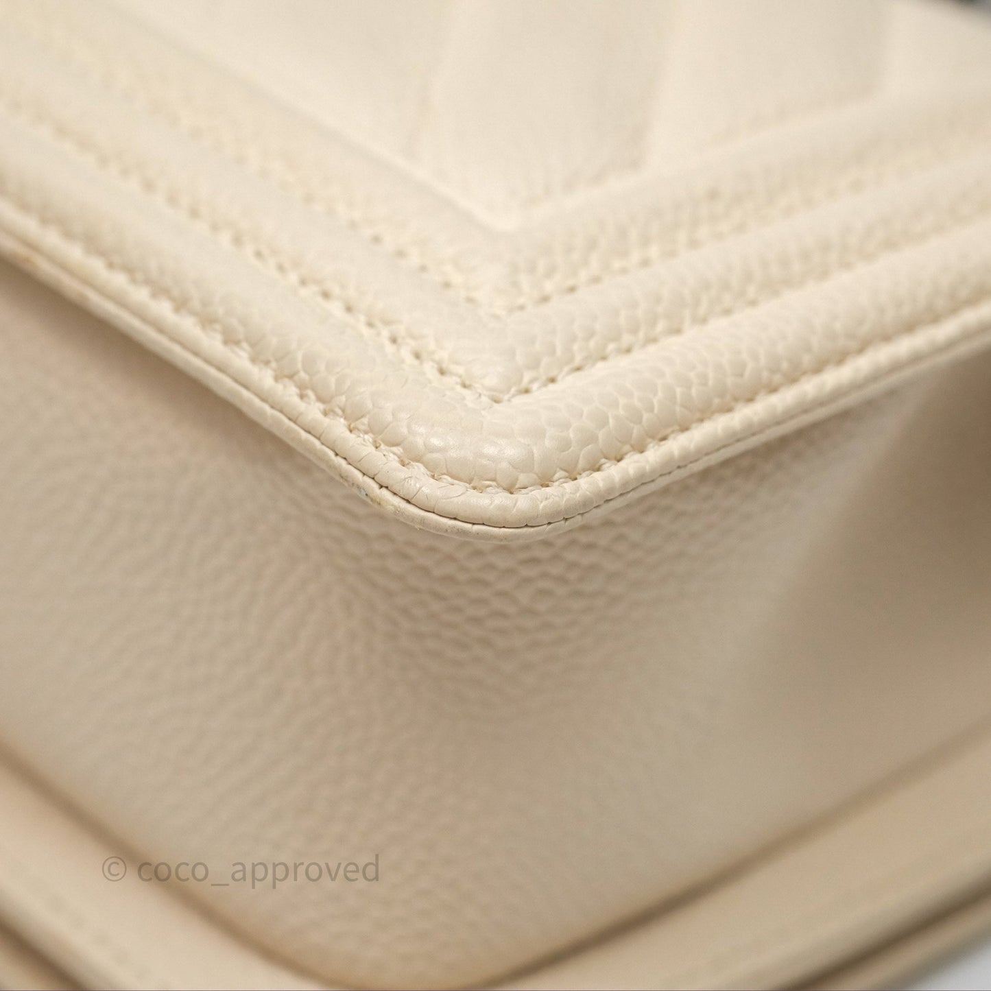 Chanel Small Boy Chevron Beige Caviar Ruthenium Hardware
