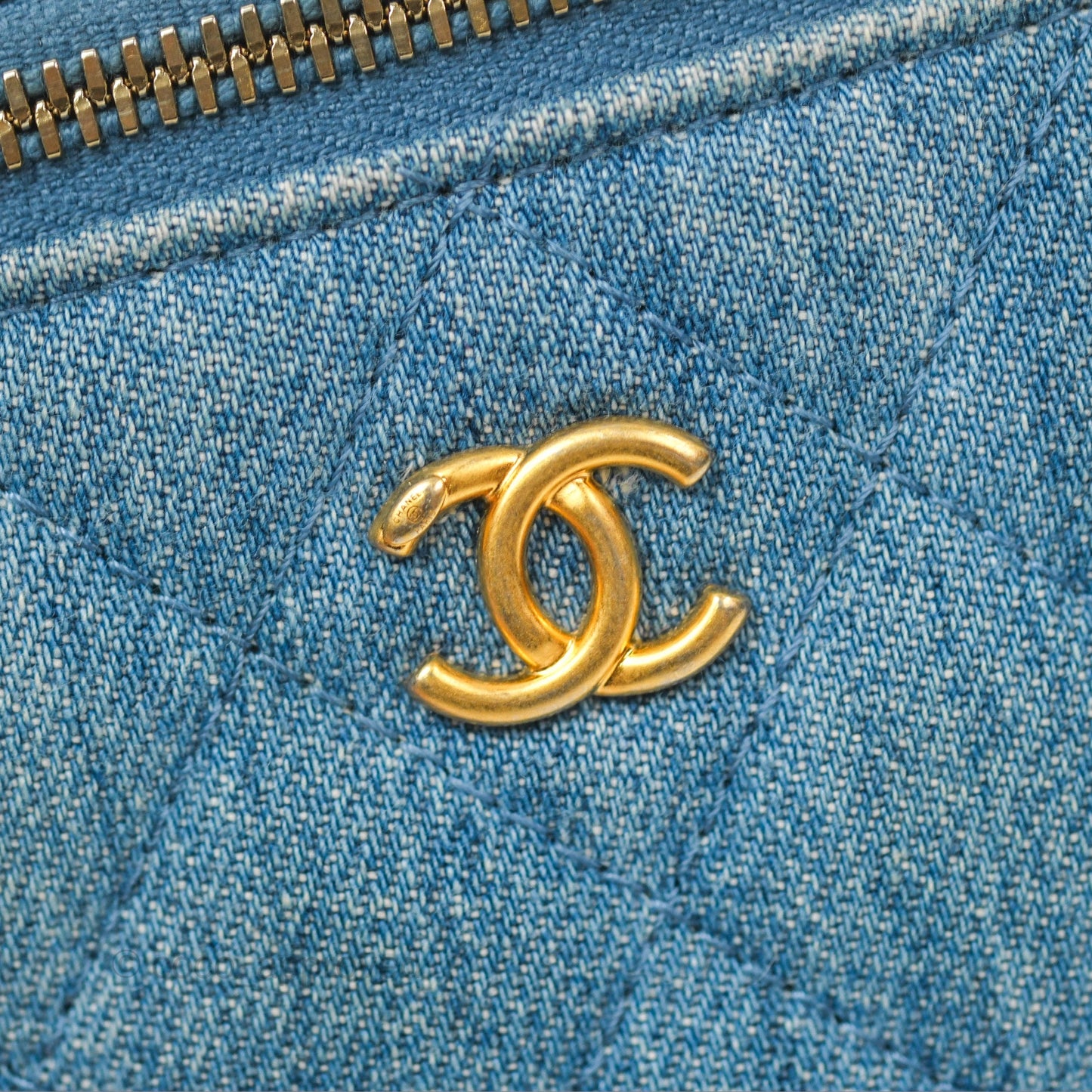 Chanel Mini Pearl Crush Vanity With Chain Denim Aged Gold Hardware