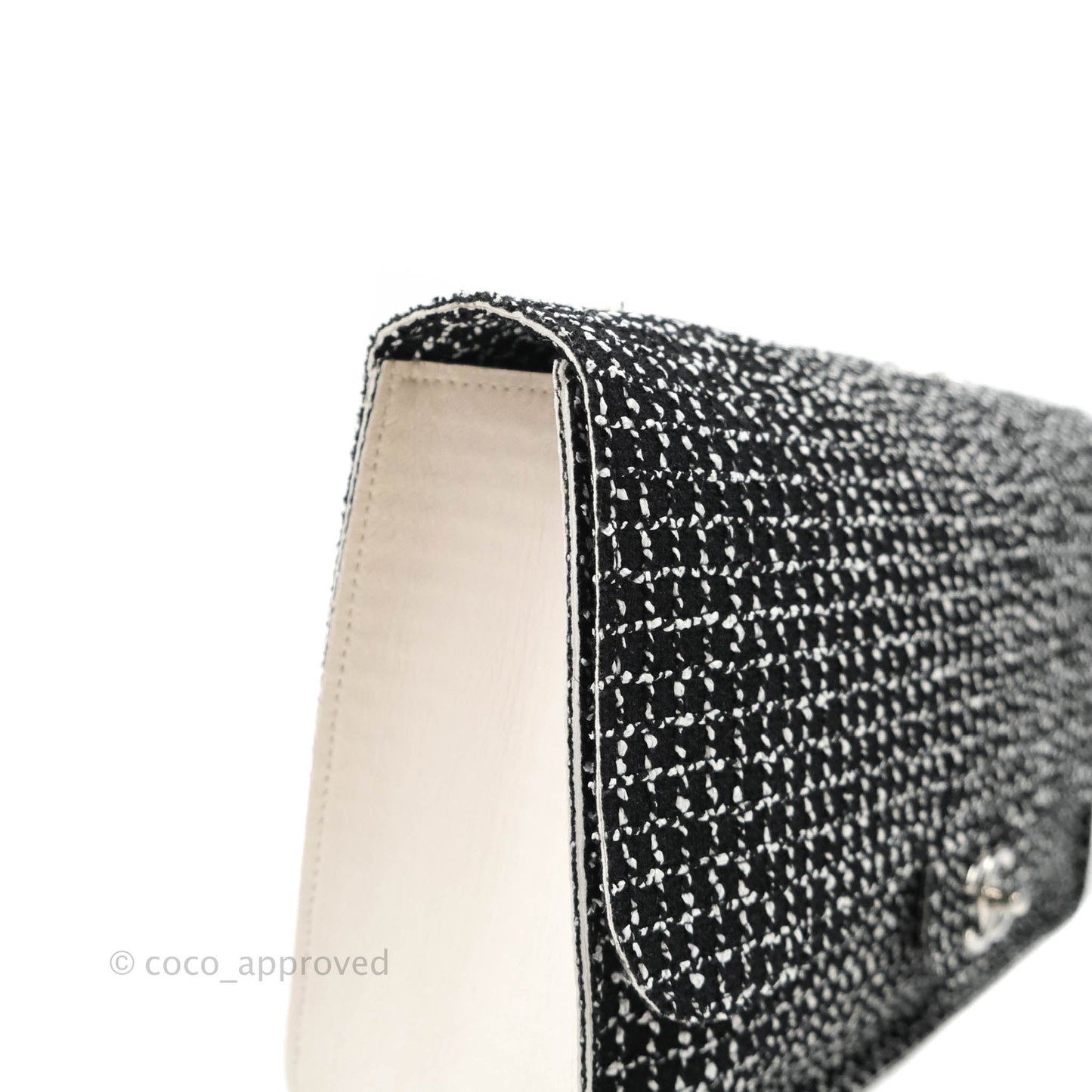Chanel Classic Single Flap Bag Black/White Tweed Silver Hardware