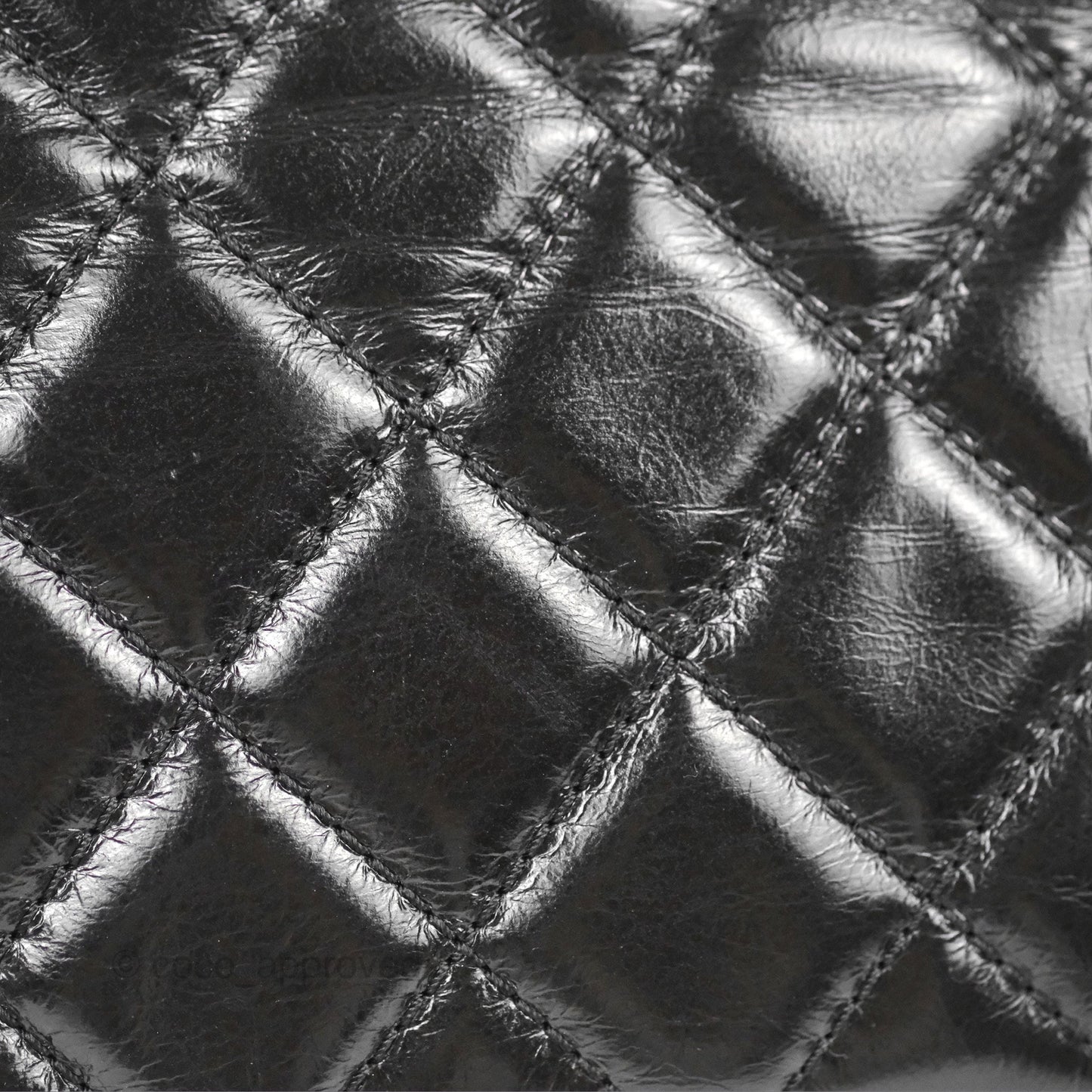 Chanel Large Castle Rock Flap Bag Black Glazed Aged Calfskin Burgundy Handle