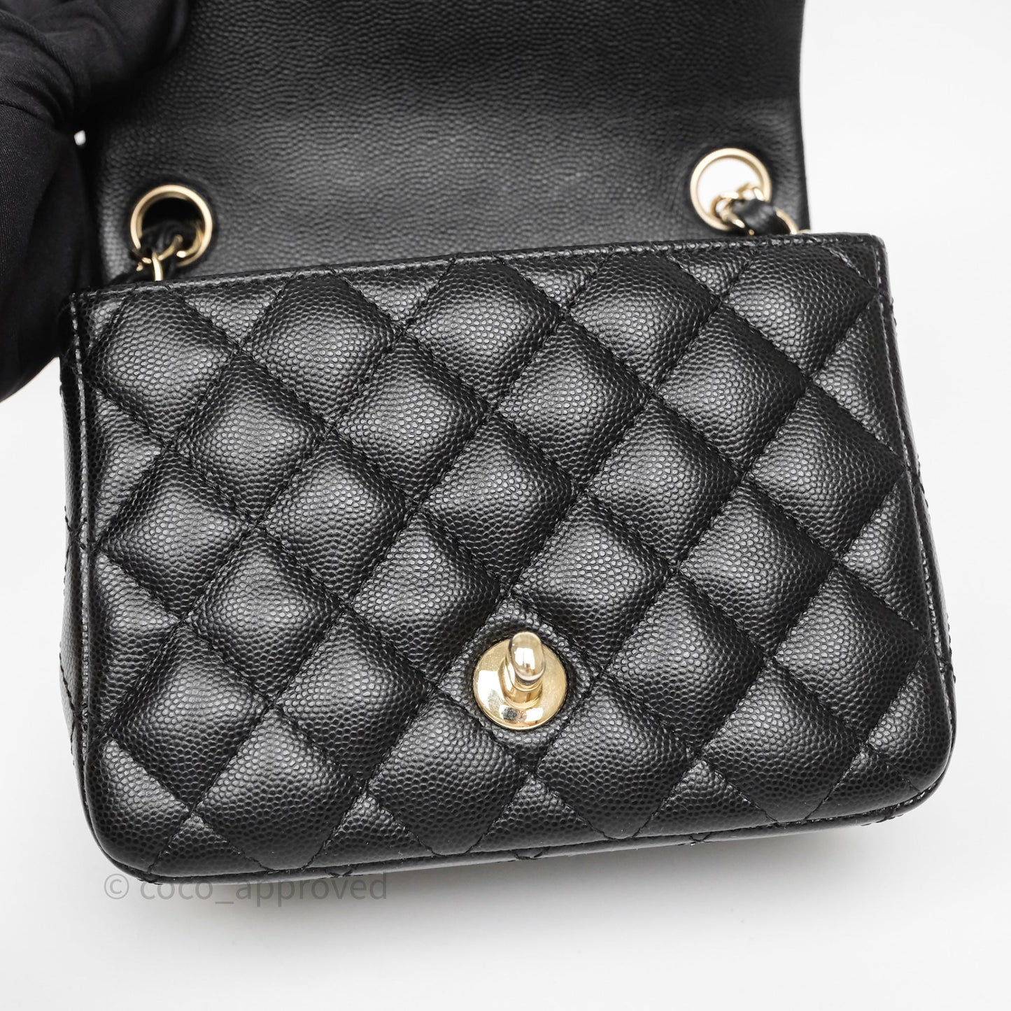 Chanel Mini Square Black Caviar Gold Hardware