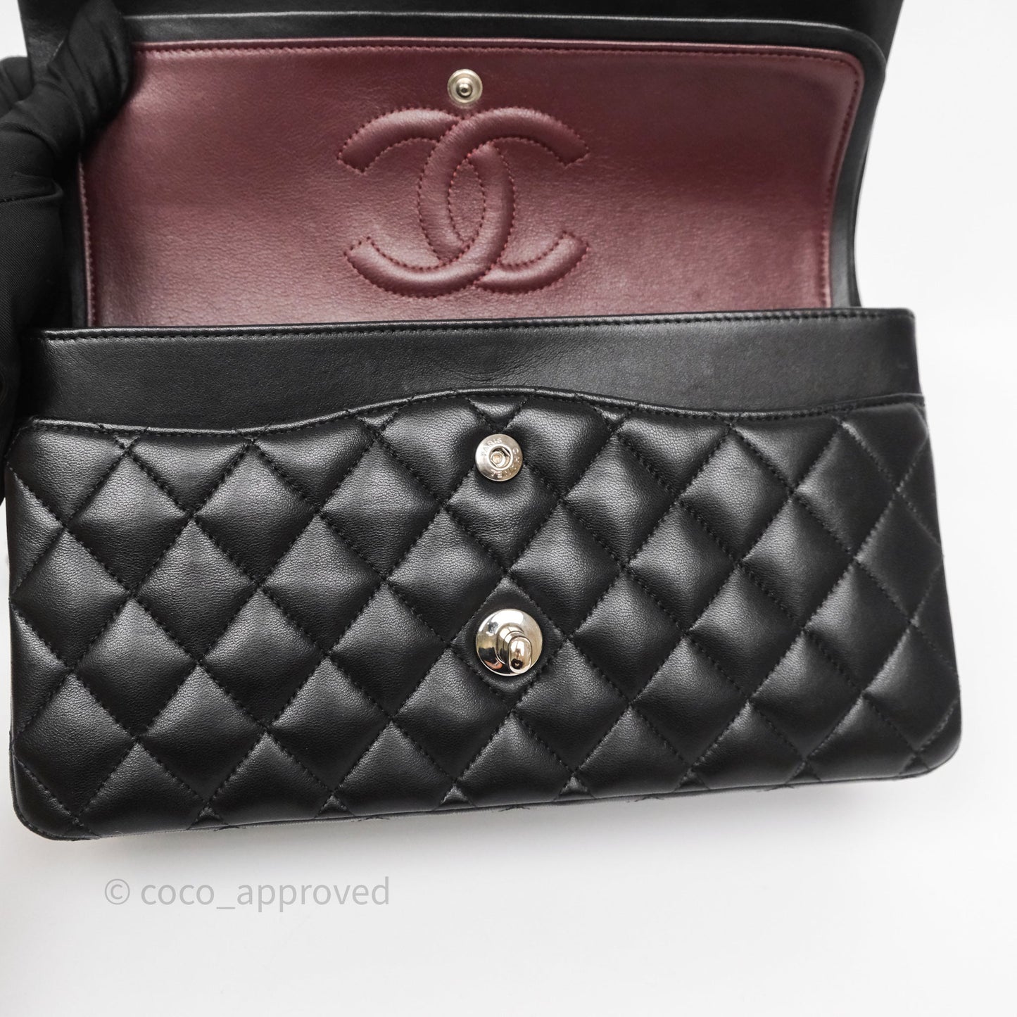 Chanel Classic M/L Medium Flap Quilted Black Lambskin Silver Hardware