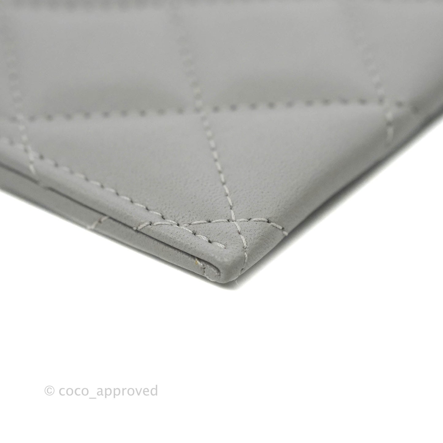 Chanel Classic Flat Card Holder Grey Lambskin Silver Hardware