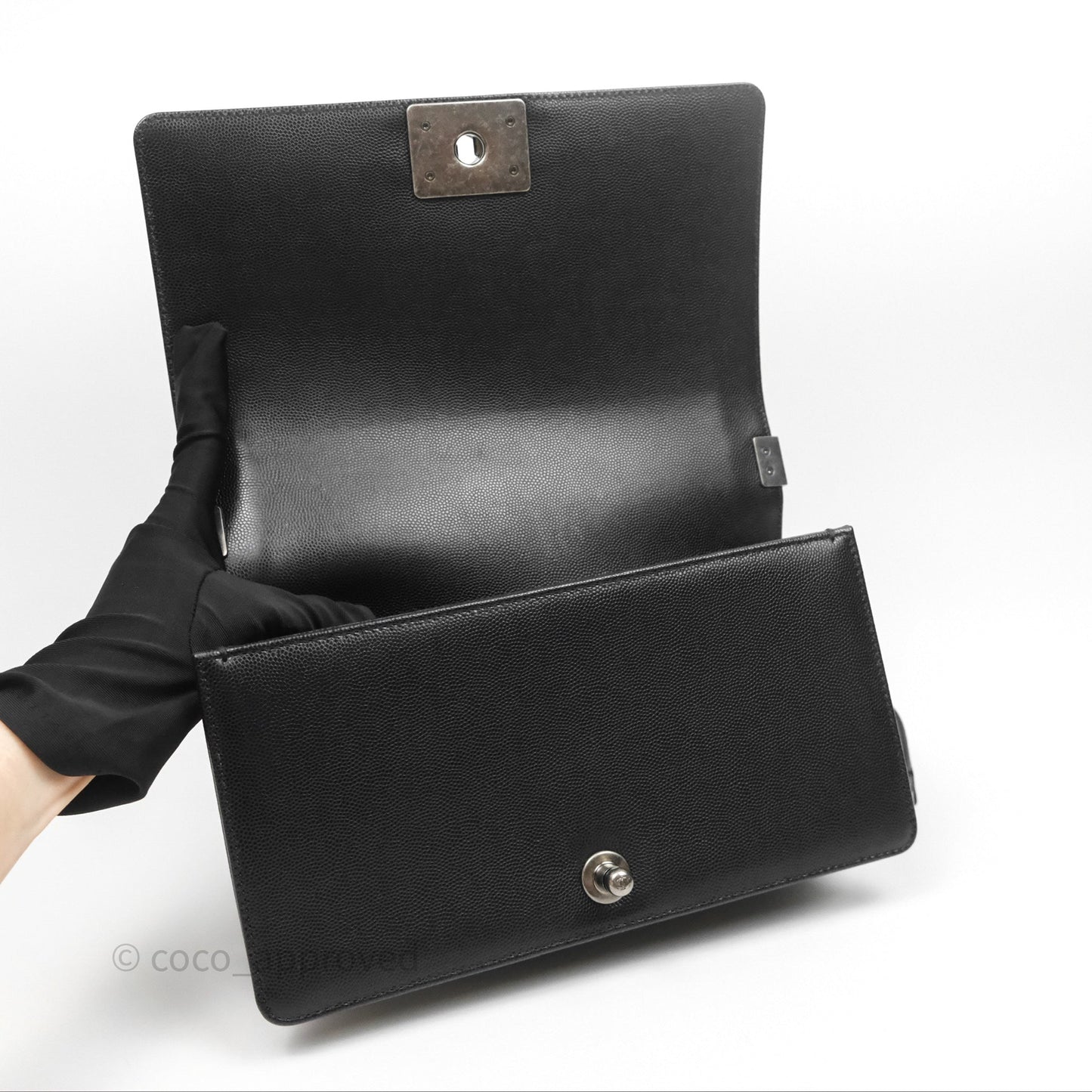 Chanel Quilted Medium Boy Black Caviar Ruthenium Hardware