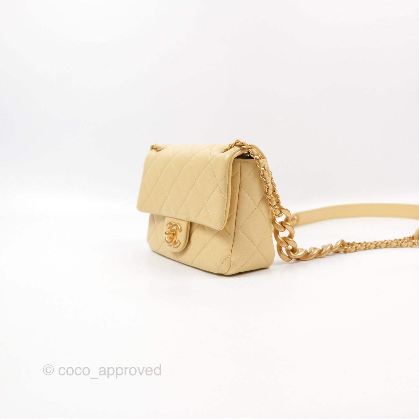 Chanel Small Flap Bag with Chain Strap Yellow Lambskin Aged Gold Hardware