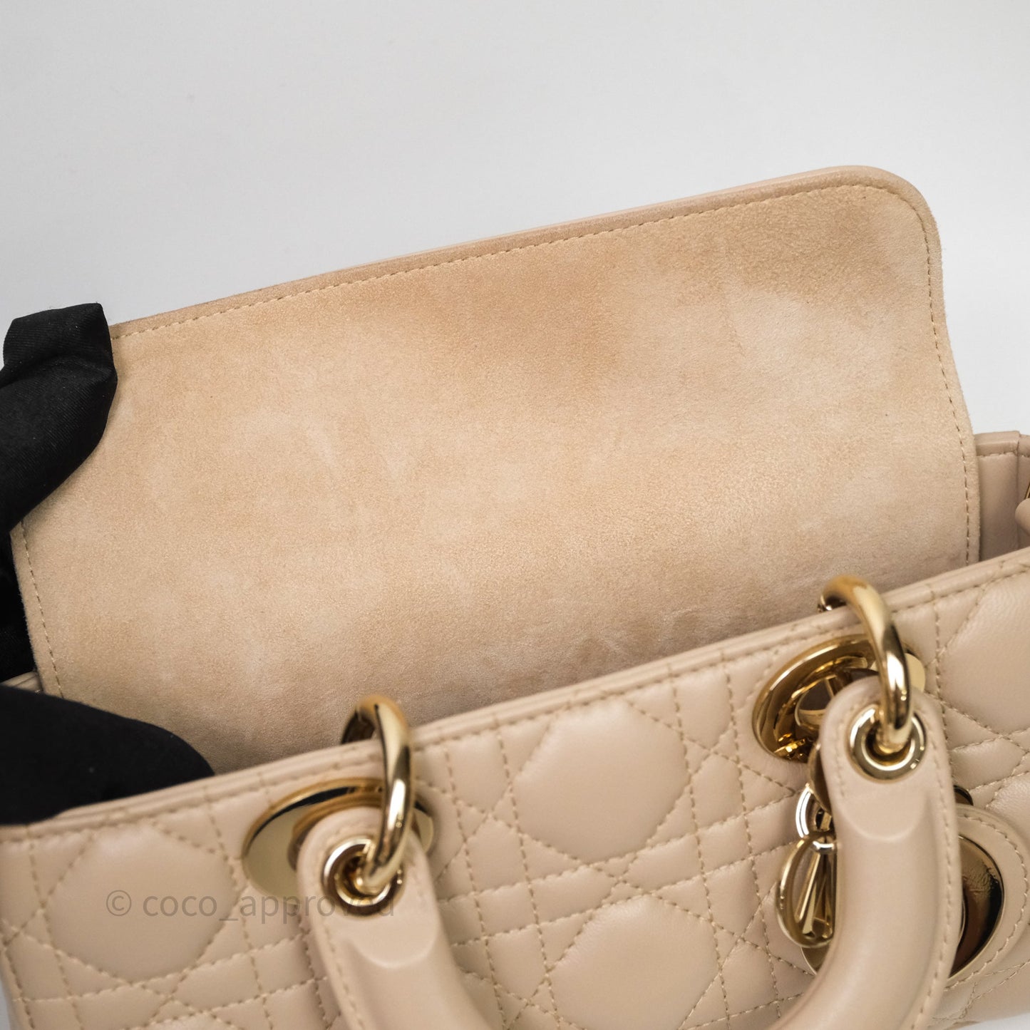 Christian Dior Small Lady D-Joy Powder Beige Cannage Lambskin Gold Hardware