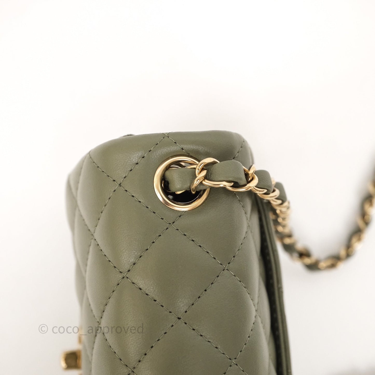 Chanel Quilted Mini Square Olive Green Lambskin Gold Hardware