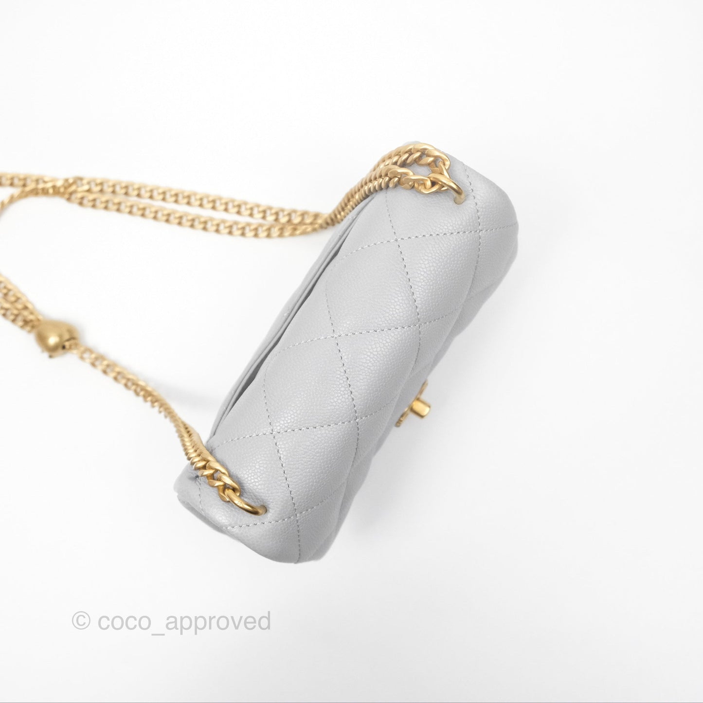 Chanel Mini Flap Bag Heart Adjustable Chain Grey Caviar Aged Gold Hardware