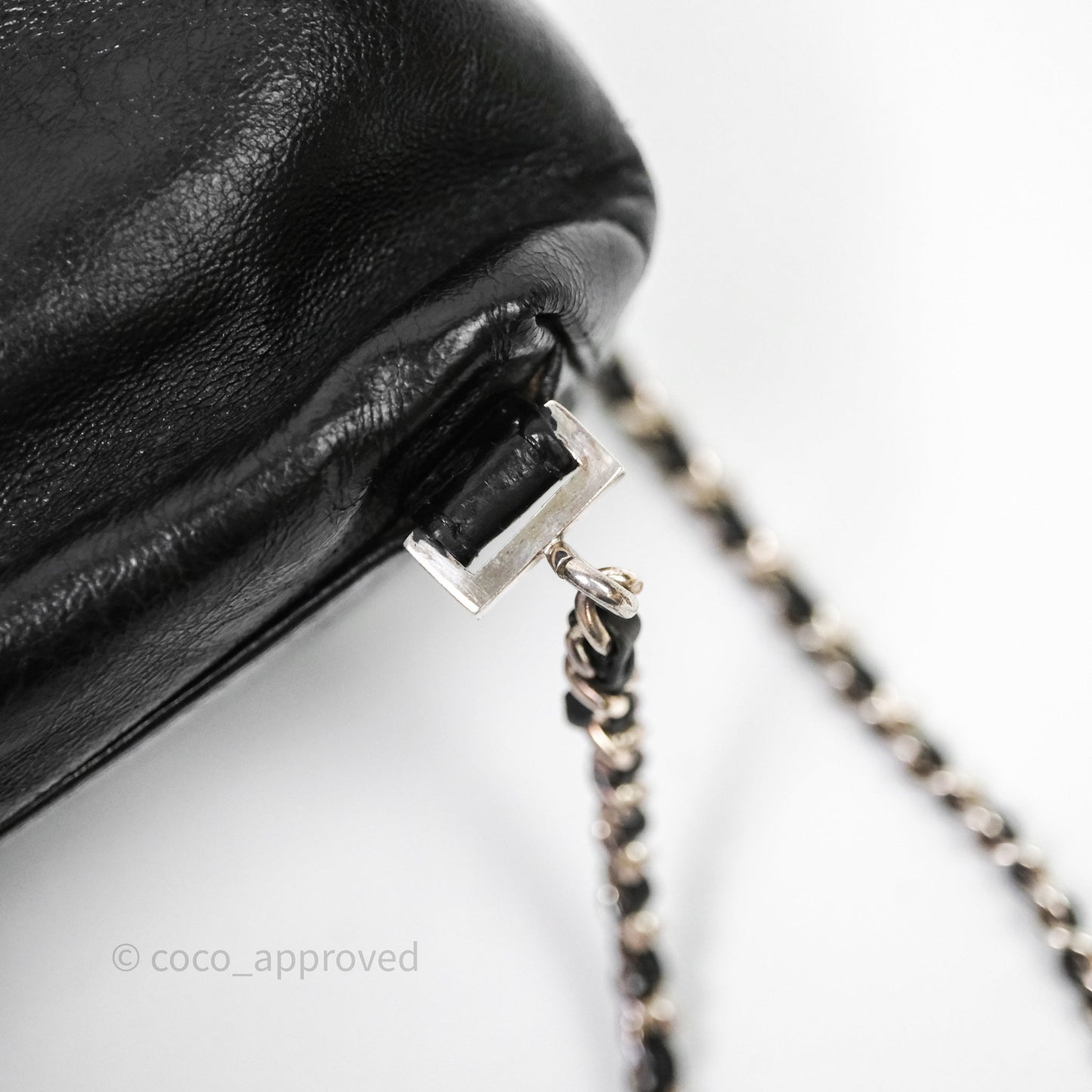 Chanel Vintage CC Drawstring Bag Black Calfskin Silver Hardware