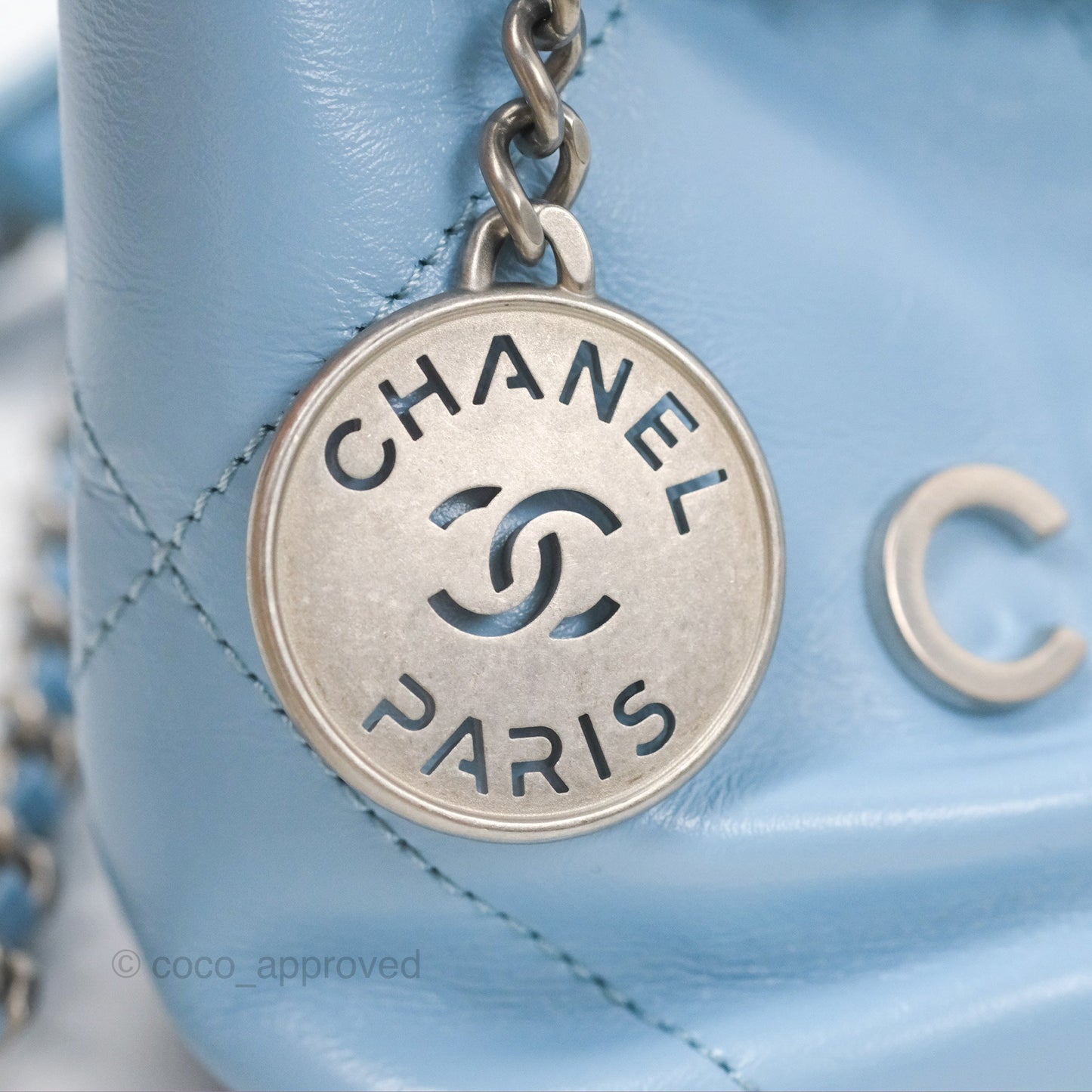 Chanel 22 Mini Bag Light Blue Shiny Crumpled Calfskin