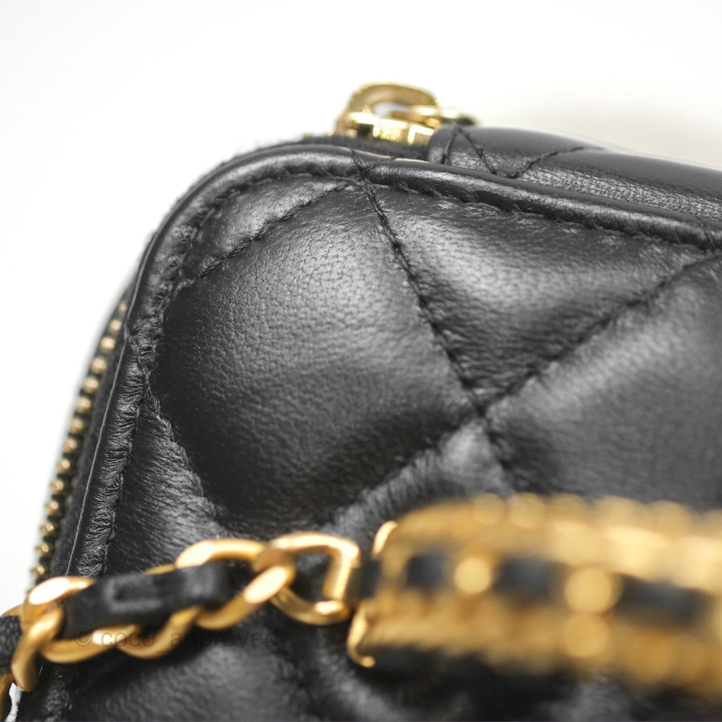 Chanel Vanity Rectangular Top Handle Black Lambskin Aged Gold Hardware
