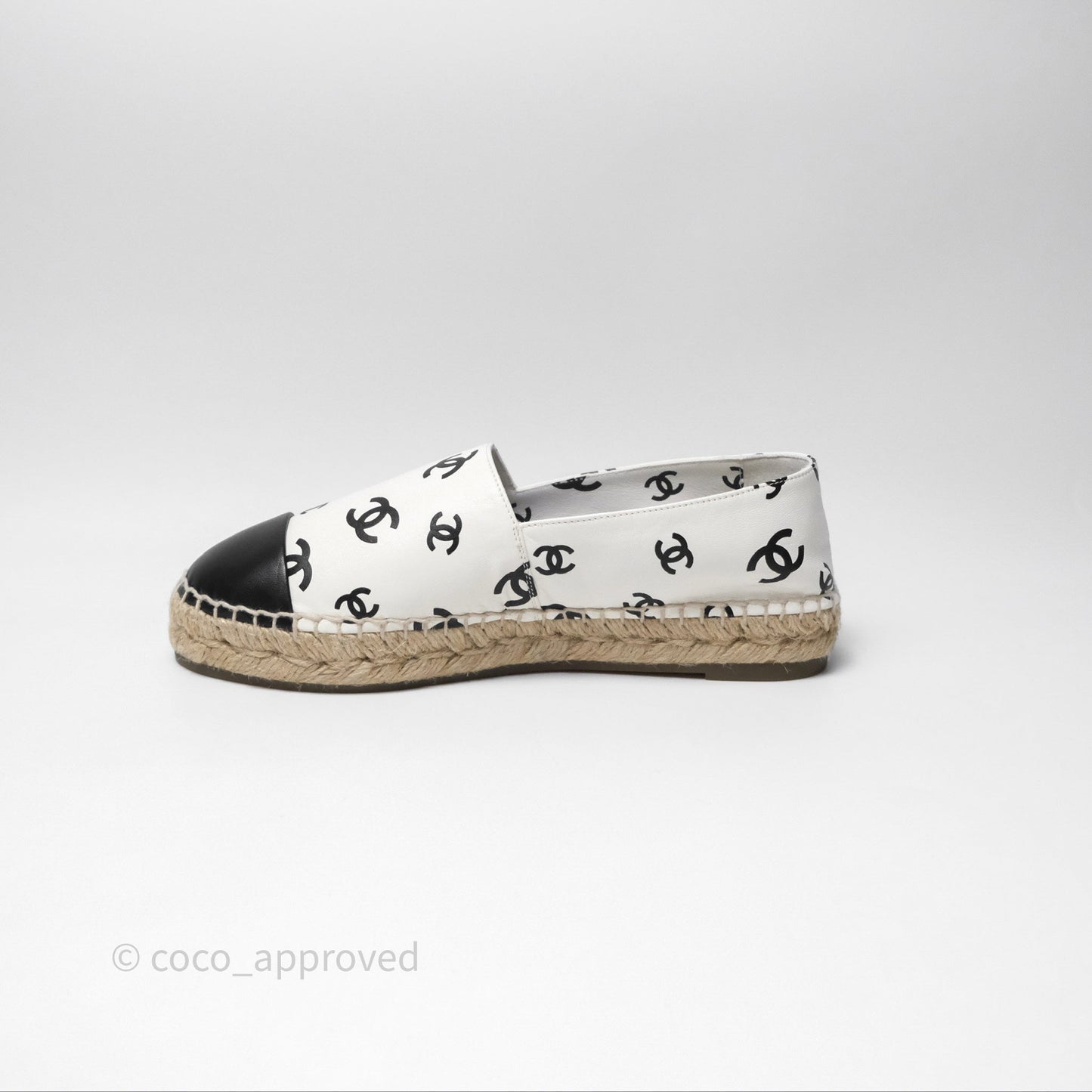 Chanel Printed CC Espadrilles Lambskin White/ Black Size 38
