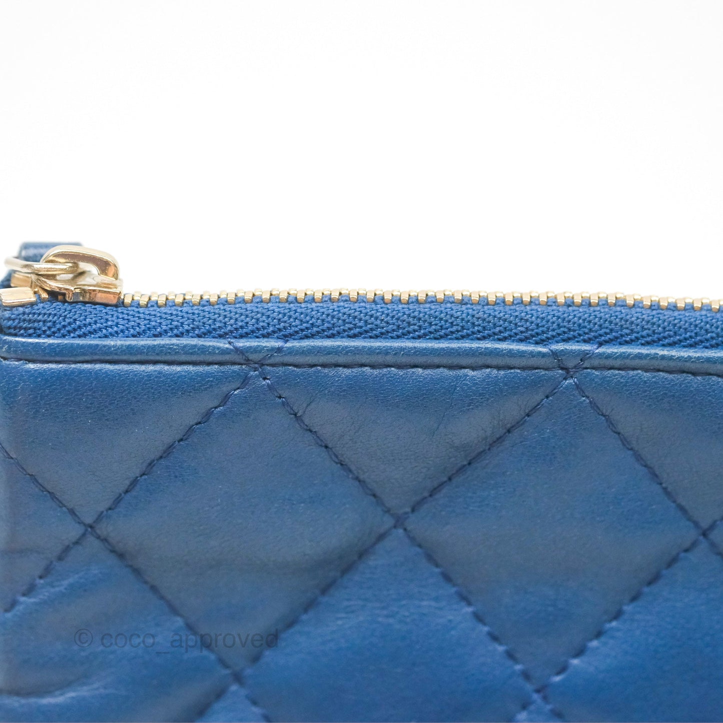 Chanel Medium Quilted O Case Blue Lambskin Gold Hardware
