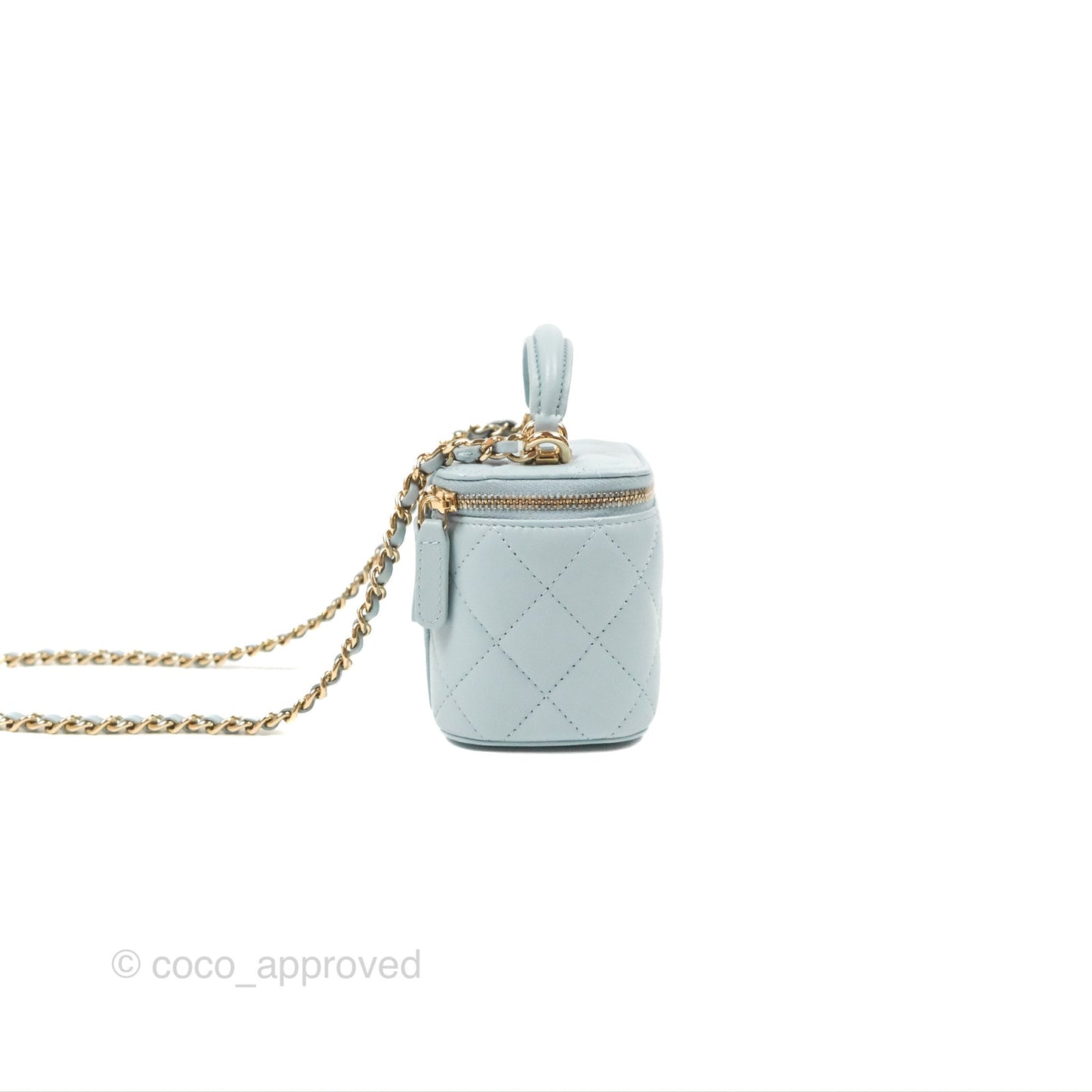 Chanel Mini Top Handle Vanity With Chain Light Blue Lambskin Gold Hardware
