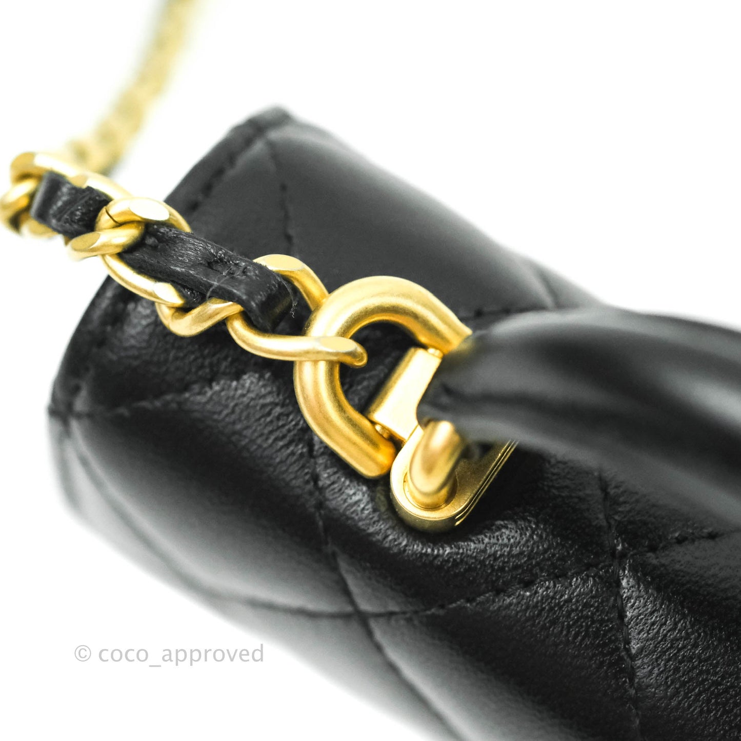 Chanel Mini Handle Flap Coin Purse With Chain Black Lambskin Gold Hardware