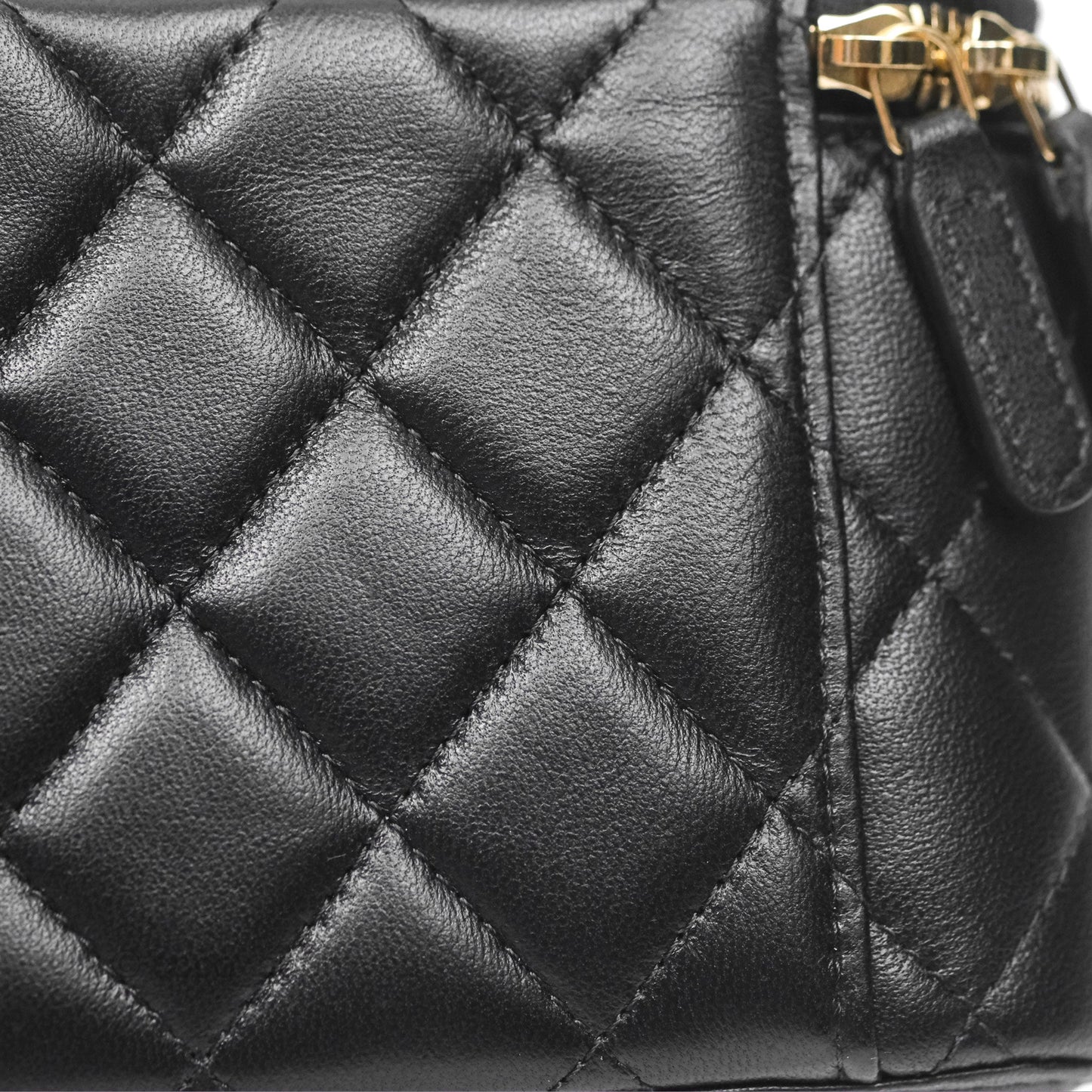 Chanel Vanity Rectangular Metal Top Handle Black Lambskin Aged Gold Hardware 22B