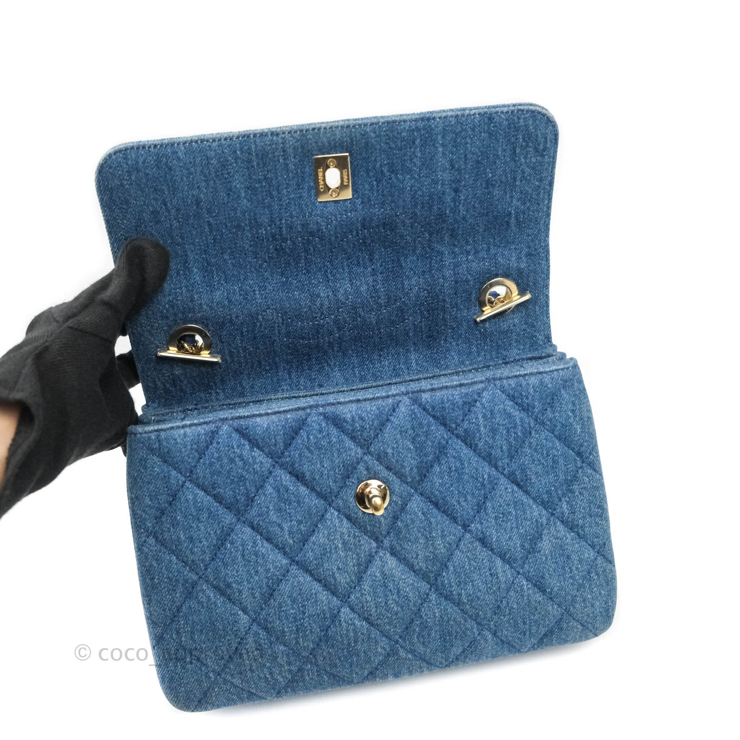 Chanel Trendy CC Small Navy Denim Gold Hardware
