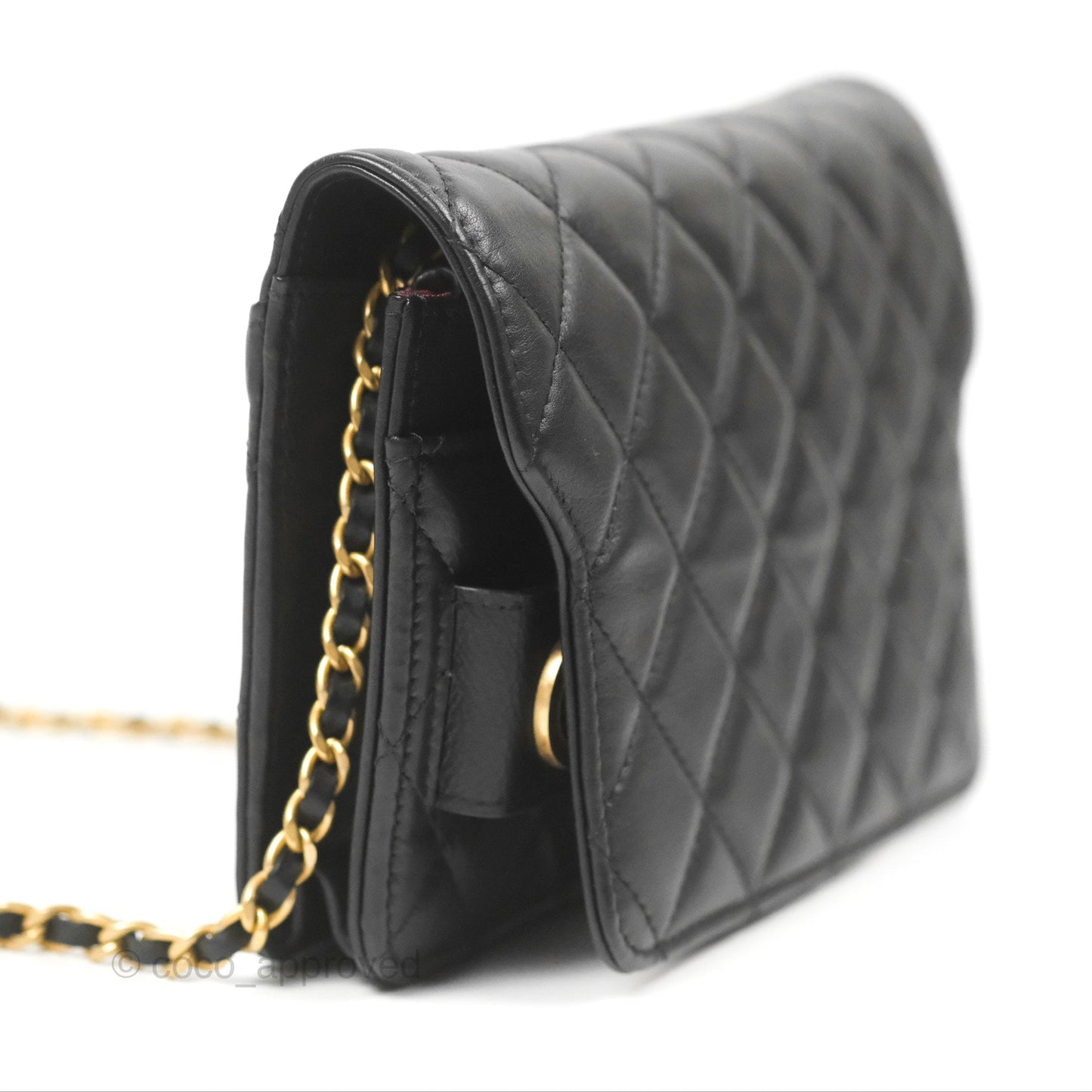 Chanel Logo Enchained Wallet On Chain WOC Black Calfskin Gold Hardware