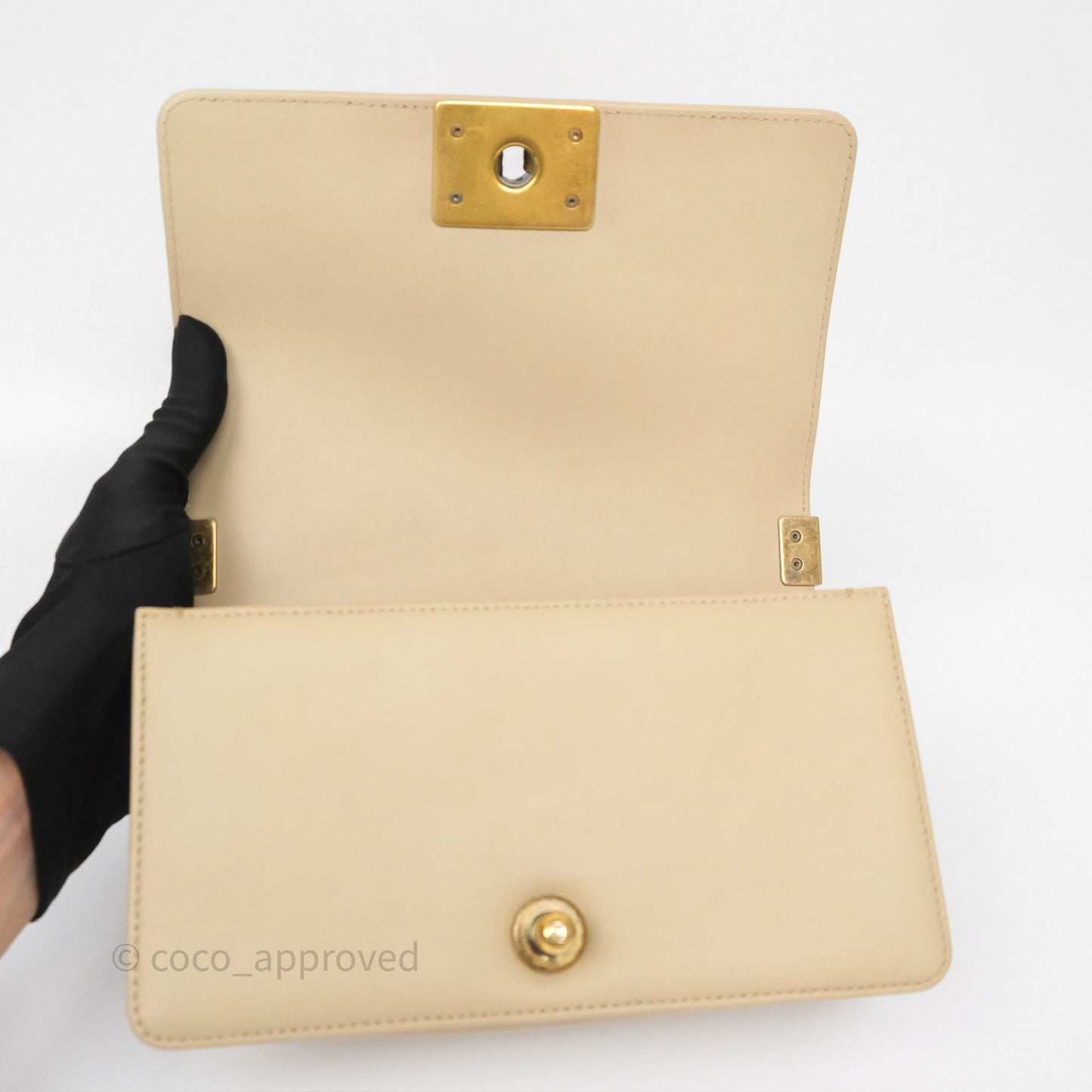 Chanel Small Boy Stingray Beige Antique Gold Hardware