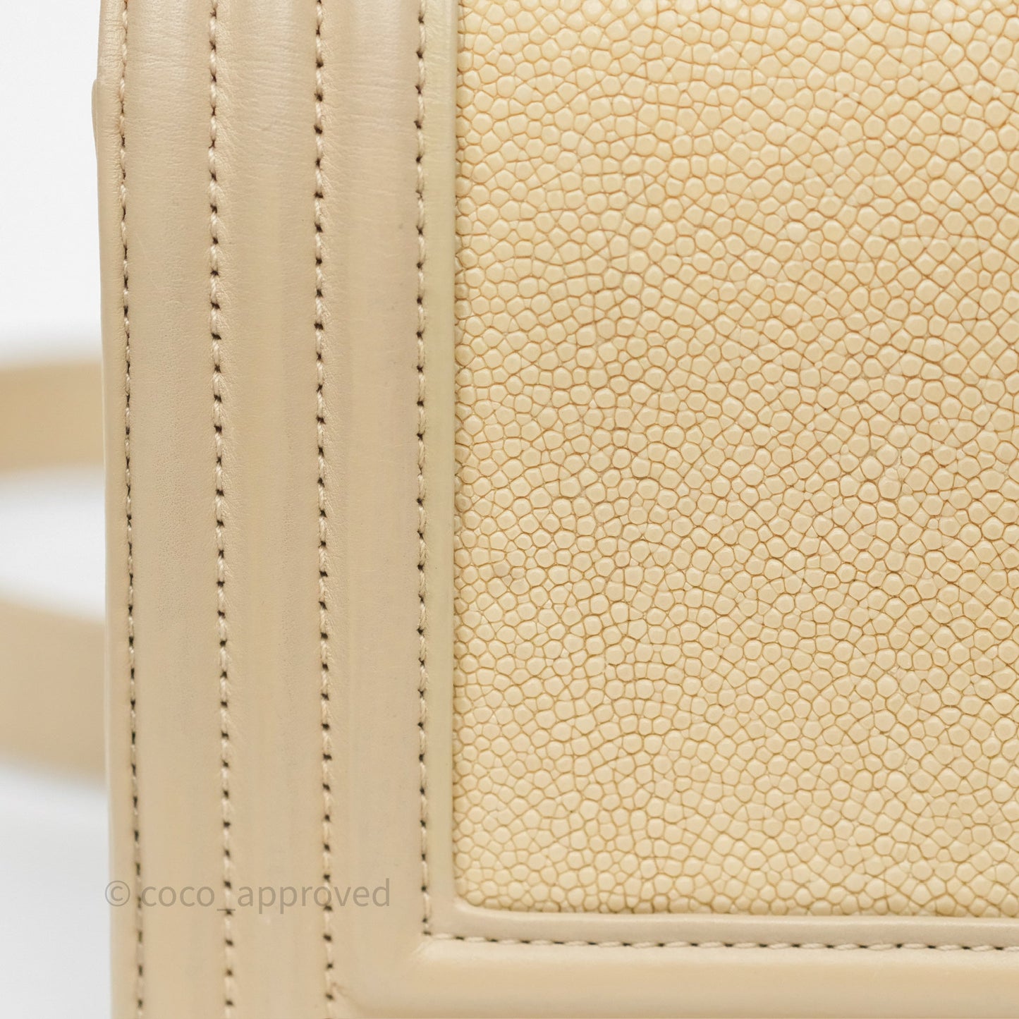 Chanel Small Boy Stingray Beige Antique Gold Hardware