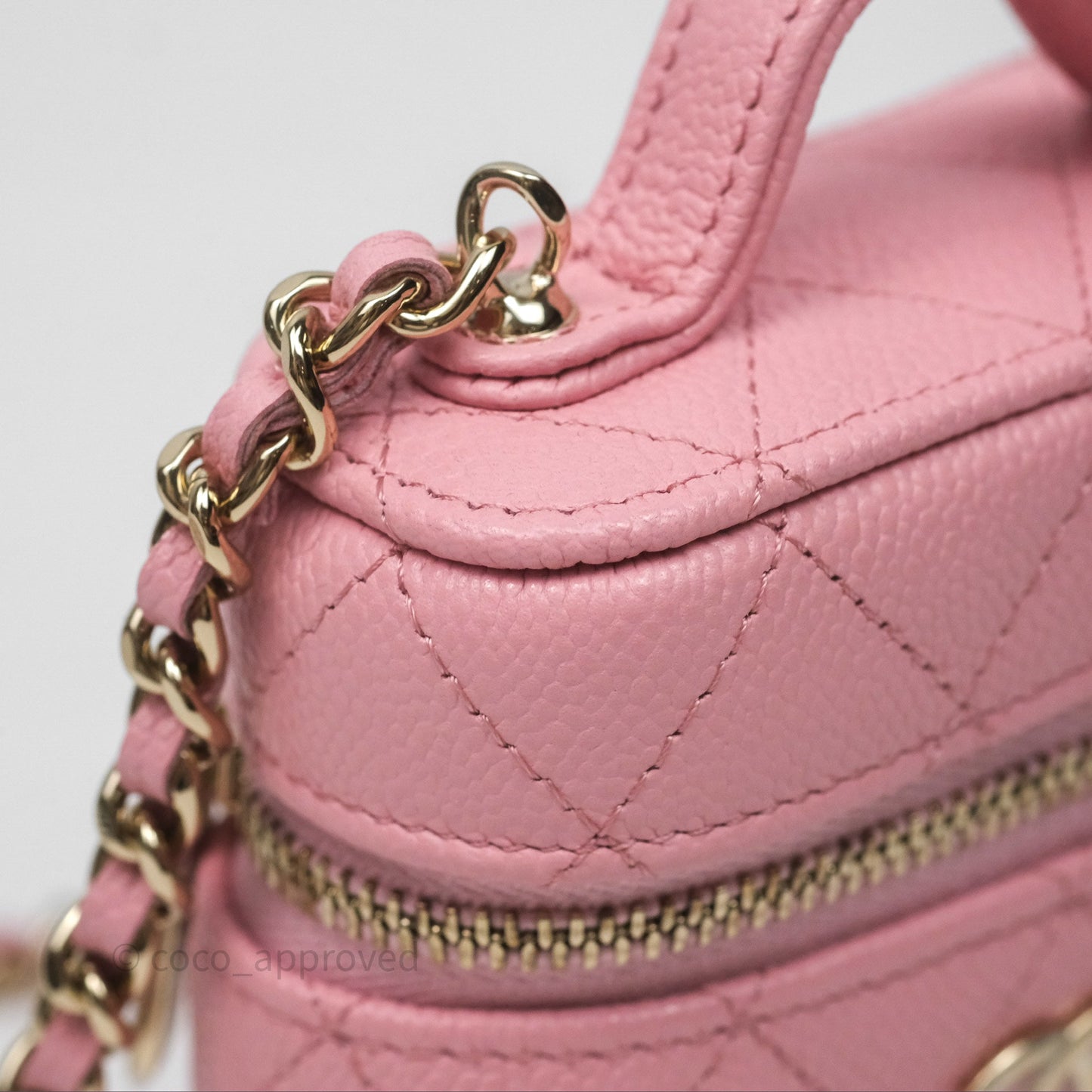 Chanel Quilted Mini Handle With Care Vanity Case With Chain Pink Caviar Gold Hardware