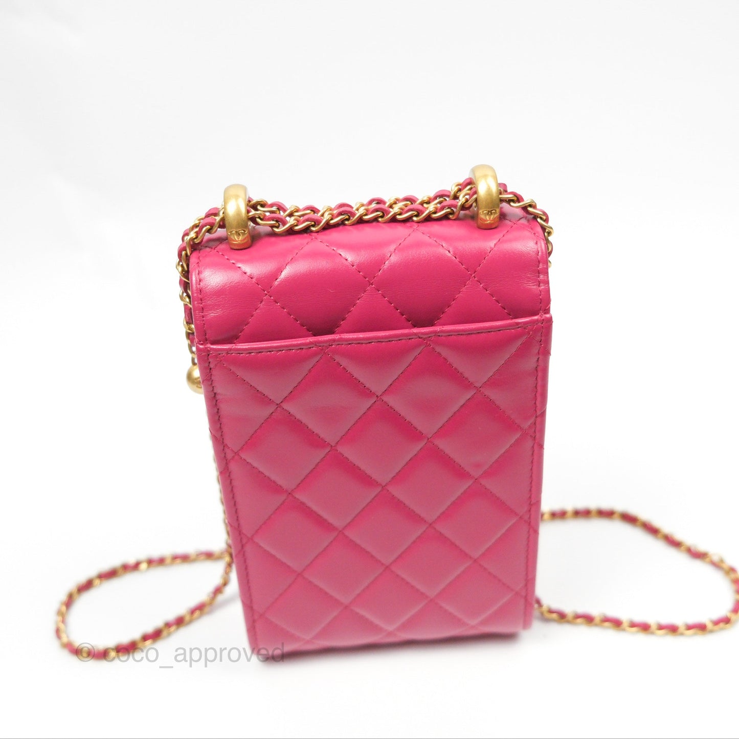 Chanel Quilted Perfect Fit Dark Pink Phone Holder Aged Gold Hardware