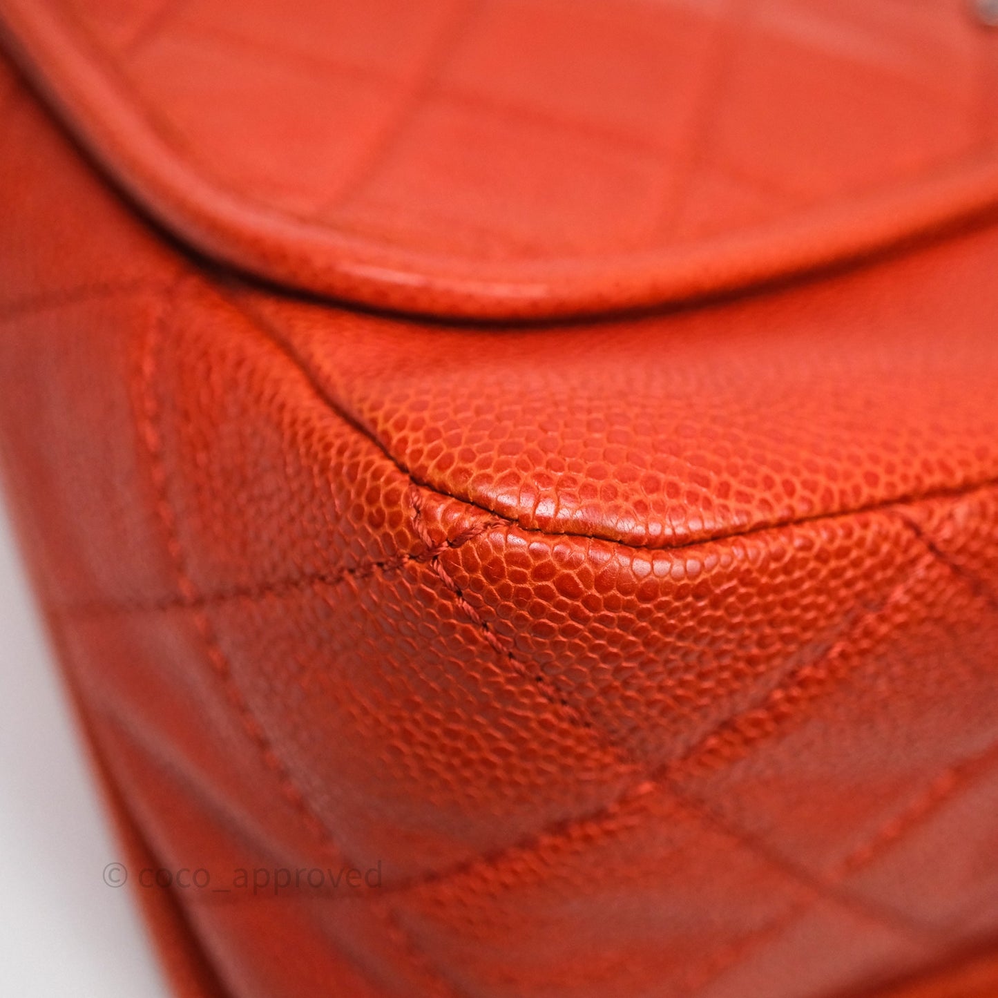 Chanel Flap Bag Caviar Orange Silver Hardware