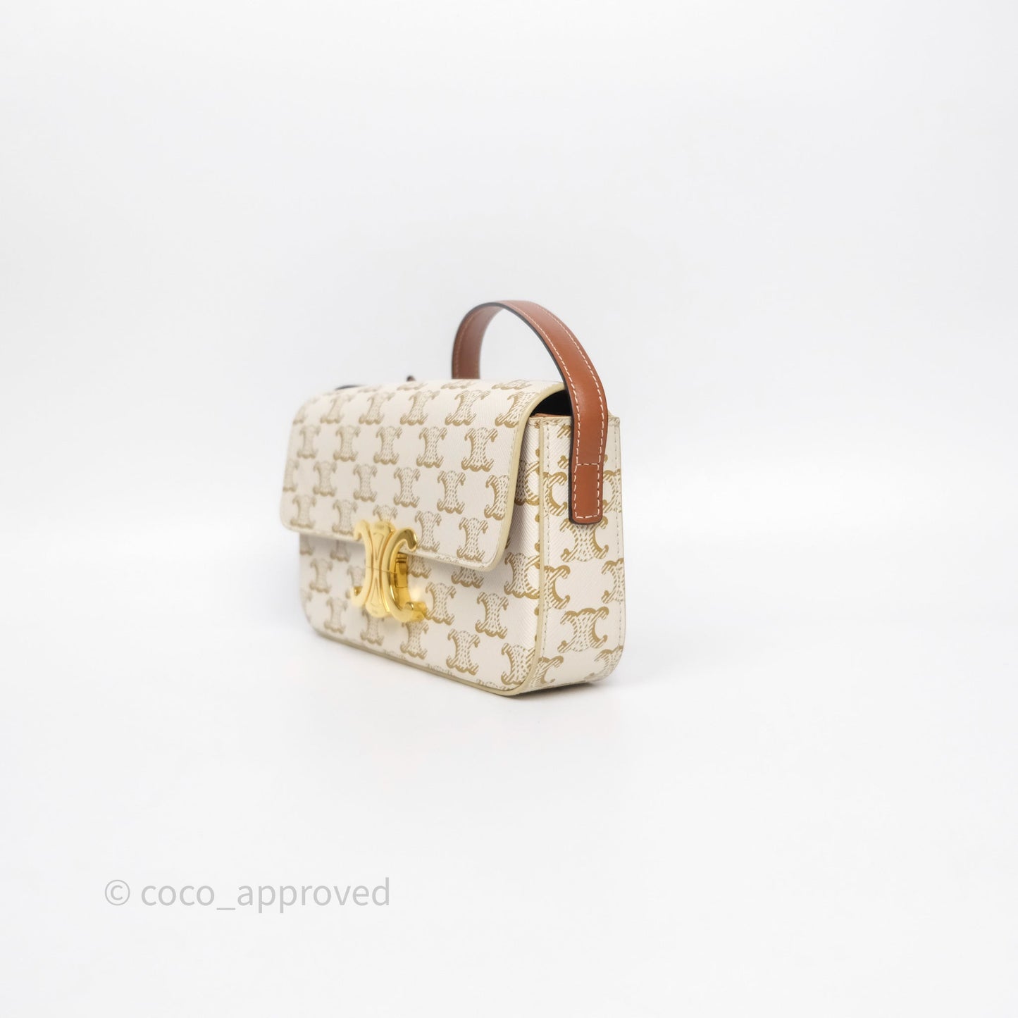 Celine Triomphe Shoulder Bag White Calfskin Triomphe Canvas