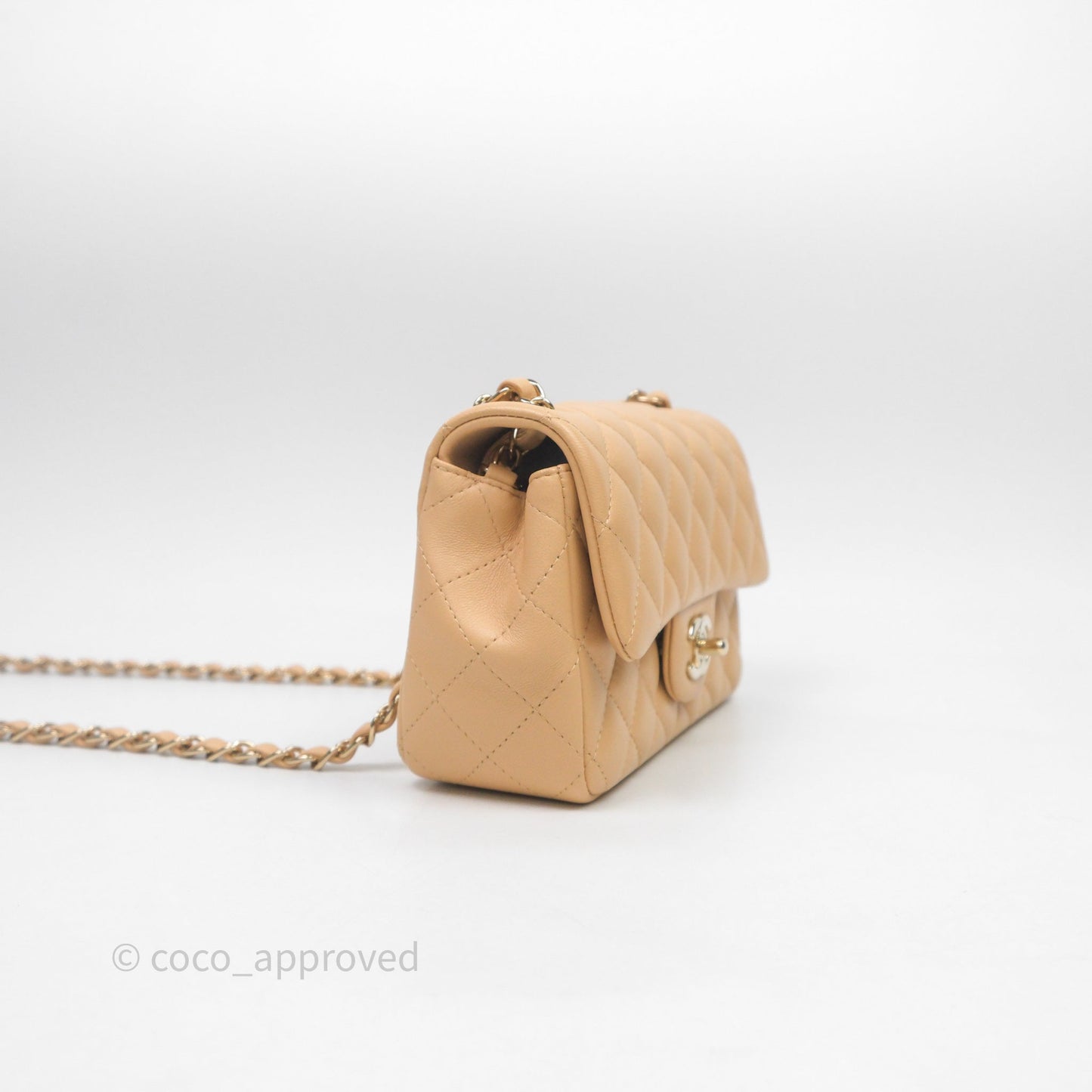Chanel Mini Rectangular Quilted Beige Lambskin Light Gold Hardware