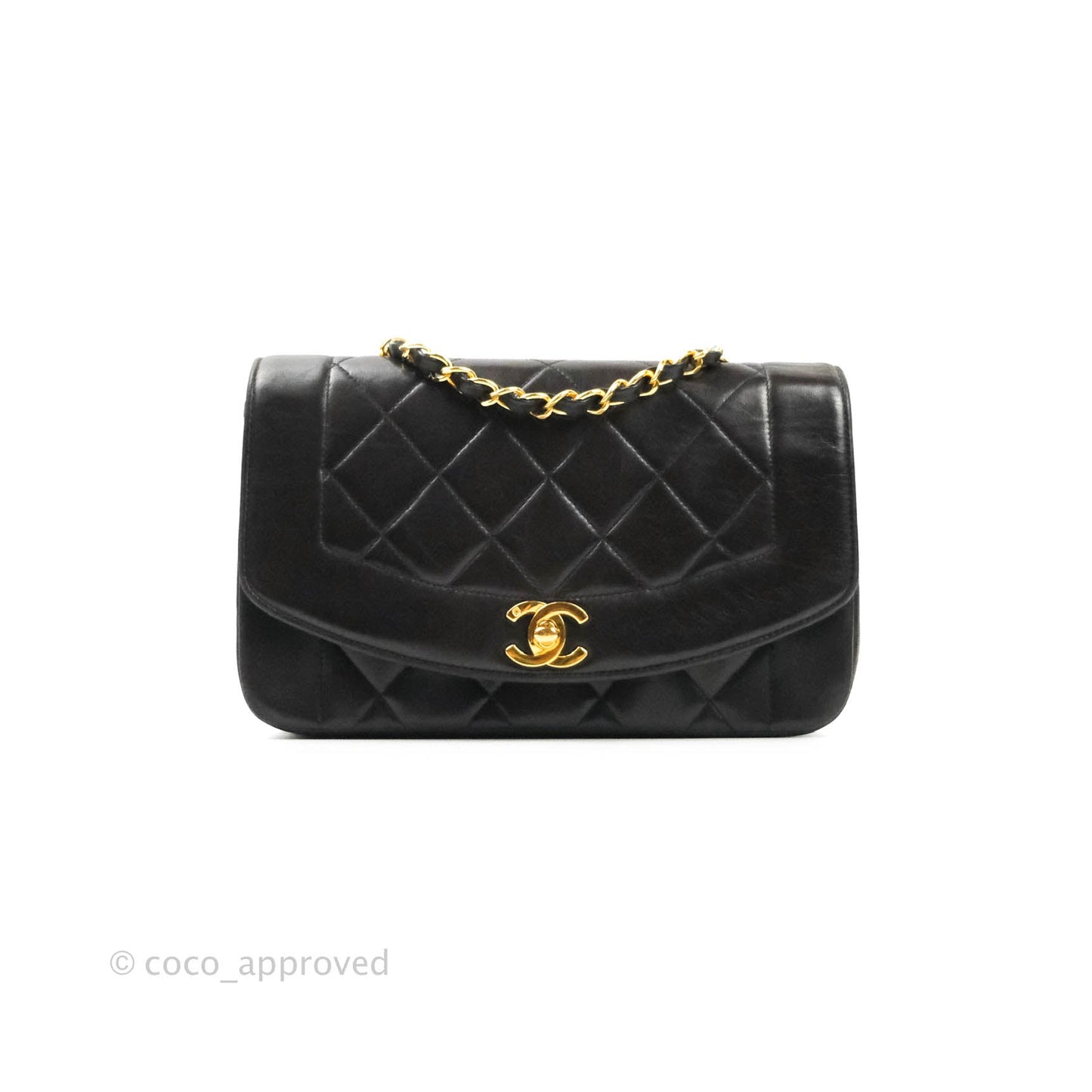 Chanel Vintage Classic Small Diana Flap Bag Black Lambskin 24K Gold Hardware