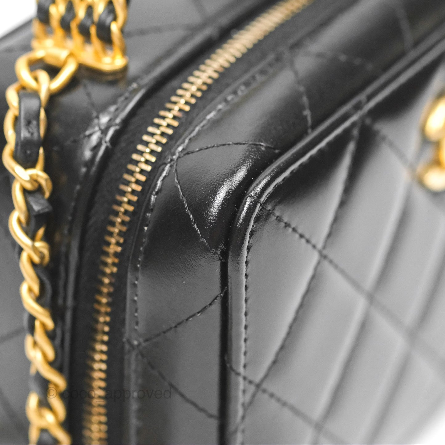 Chanel Top Handle Vanity Case Black Shiny Lambskin Aged Gold Hardware