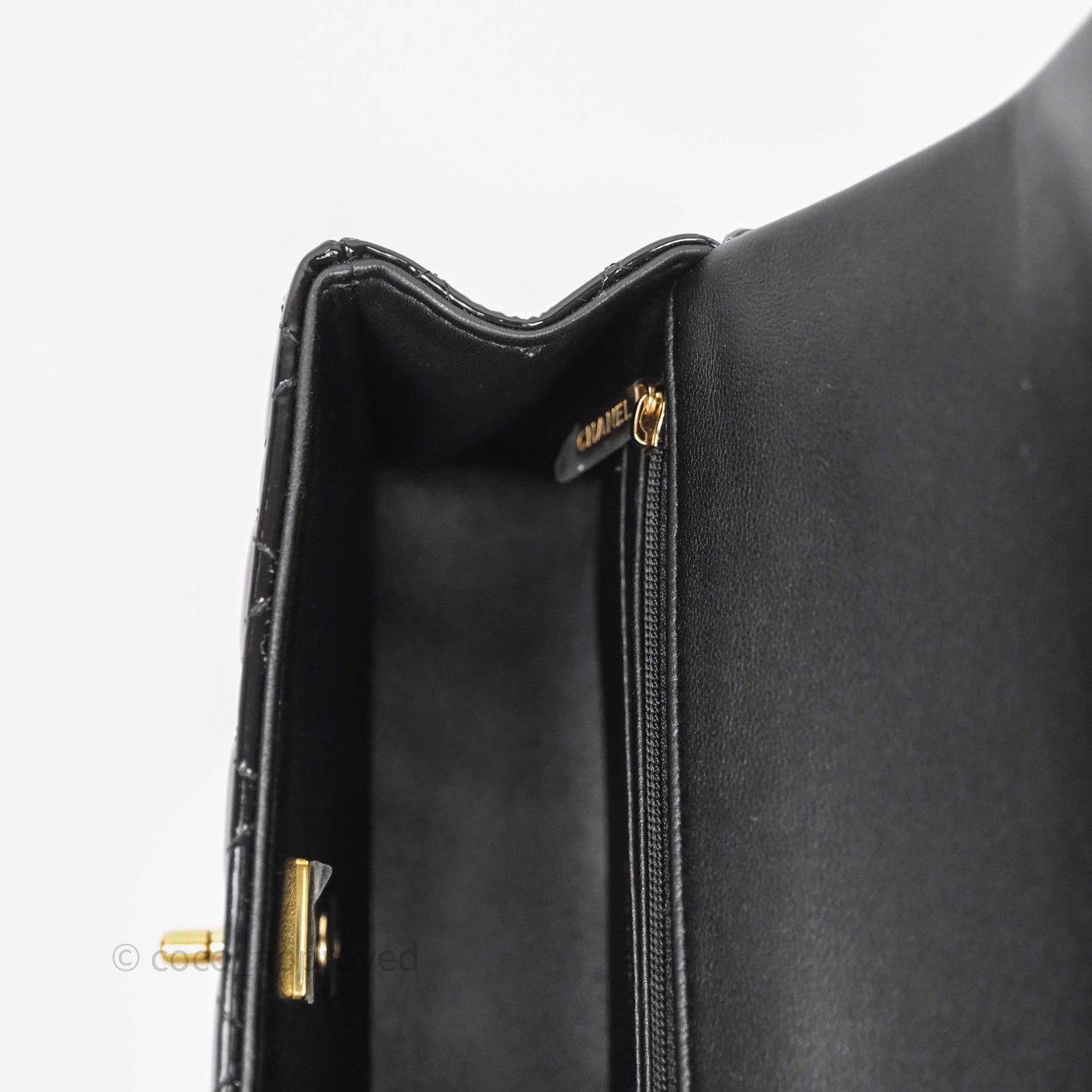Chanel Top Handle Mini Rectangular Flap Black Patent Gold Hardware