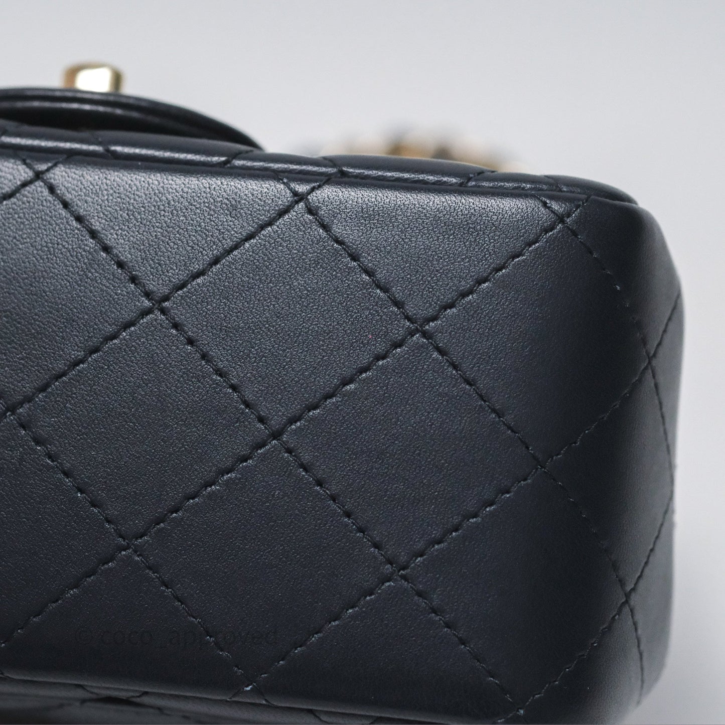 Chanel Mini Square Flap Quilted Navy Lambskin Gold Hardware