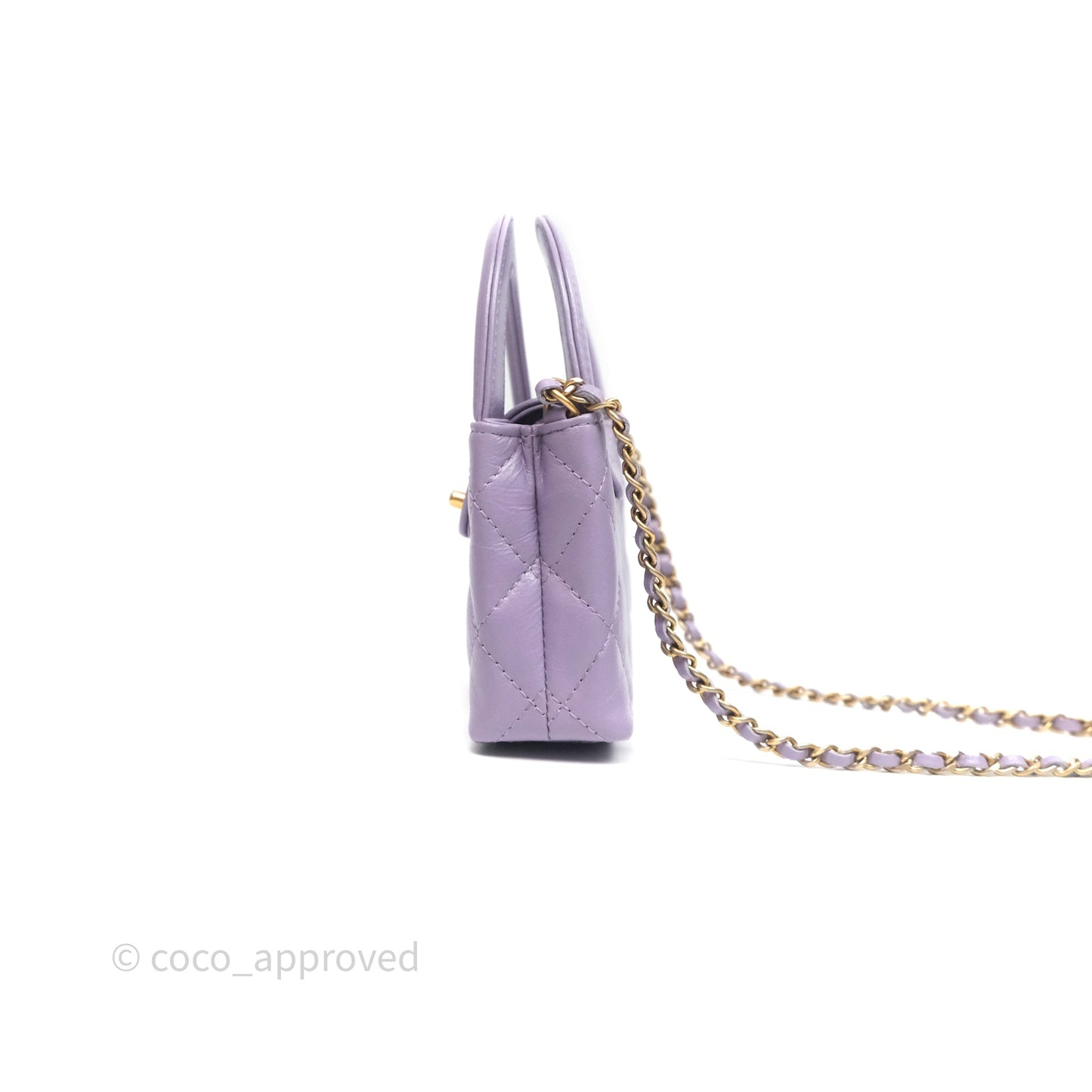 Chanel Mini Nano Kelly Bag Purple Shiny Calfskin Aged Gold Hardware