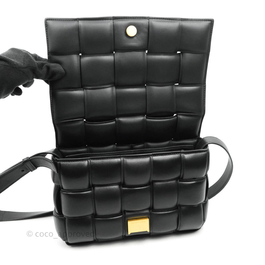 Bottega Veneta Padded Cassette Shoulder Bag Intrecciato Black Lambskin Gold Hardware