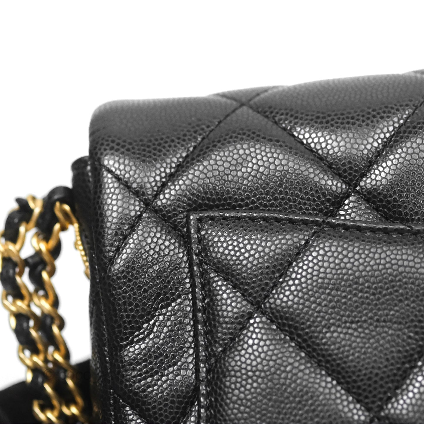 Chanel Mini Flap with Coin Charm Black Caviar Aged Gold Hardware 22A