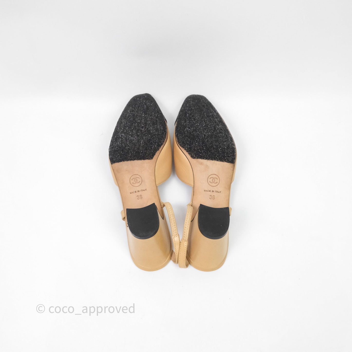 Chanel Classic Slingback Beige Black Leather Size 36