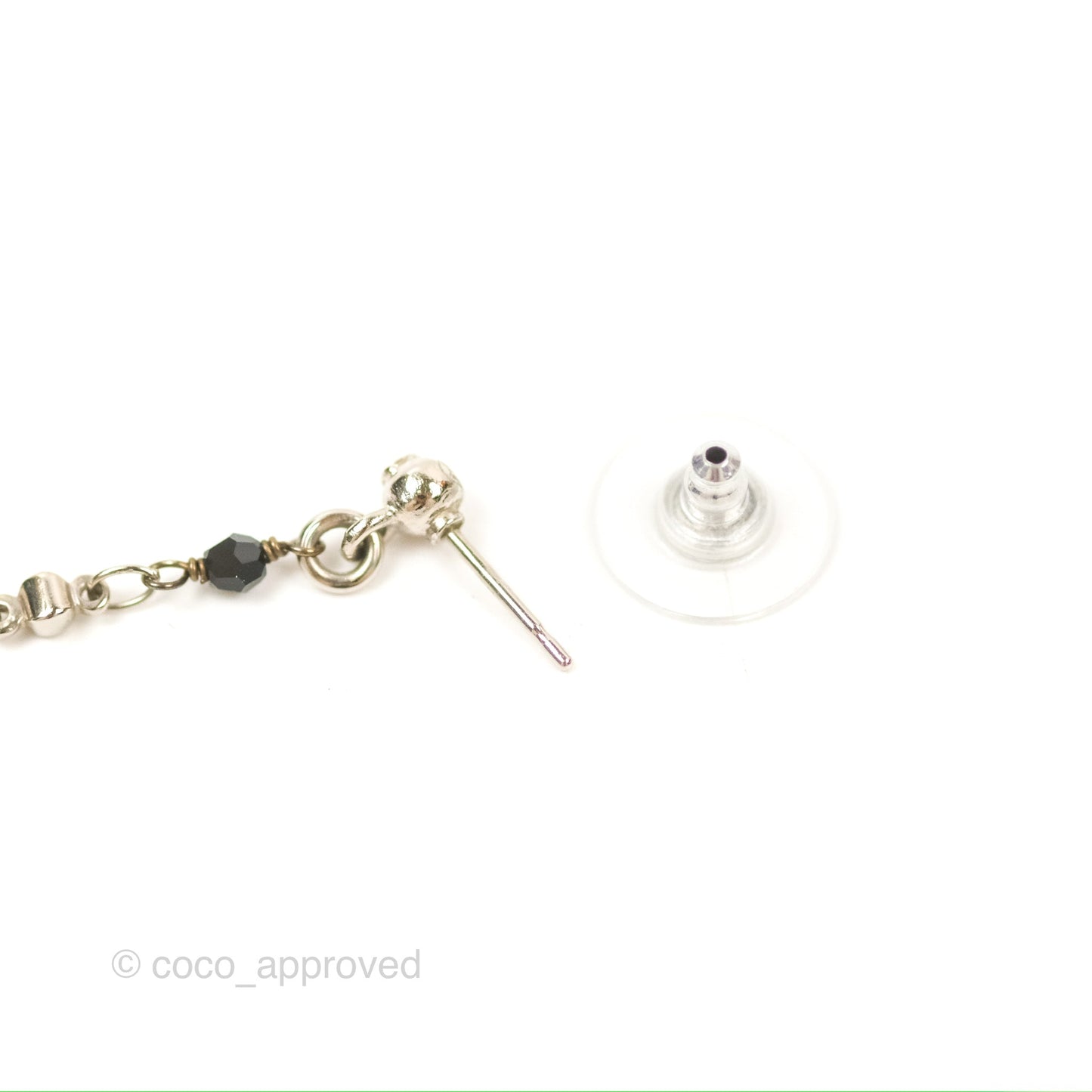 Chanel CC Pearl Resin Drop Earrings Silver Tone 19B