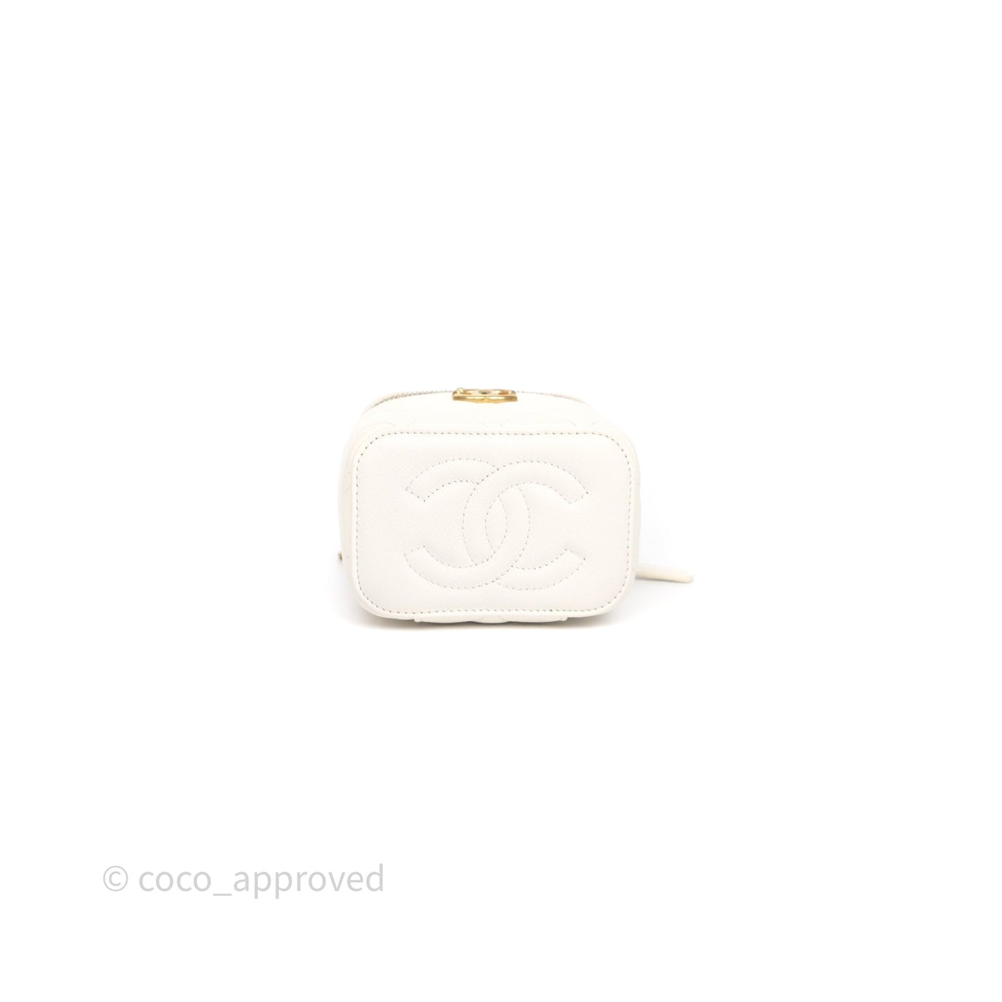 Chanel Heart Crush Mini Vanity With Chain White Caviar Aged Gold Hardware