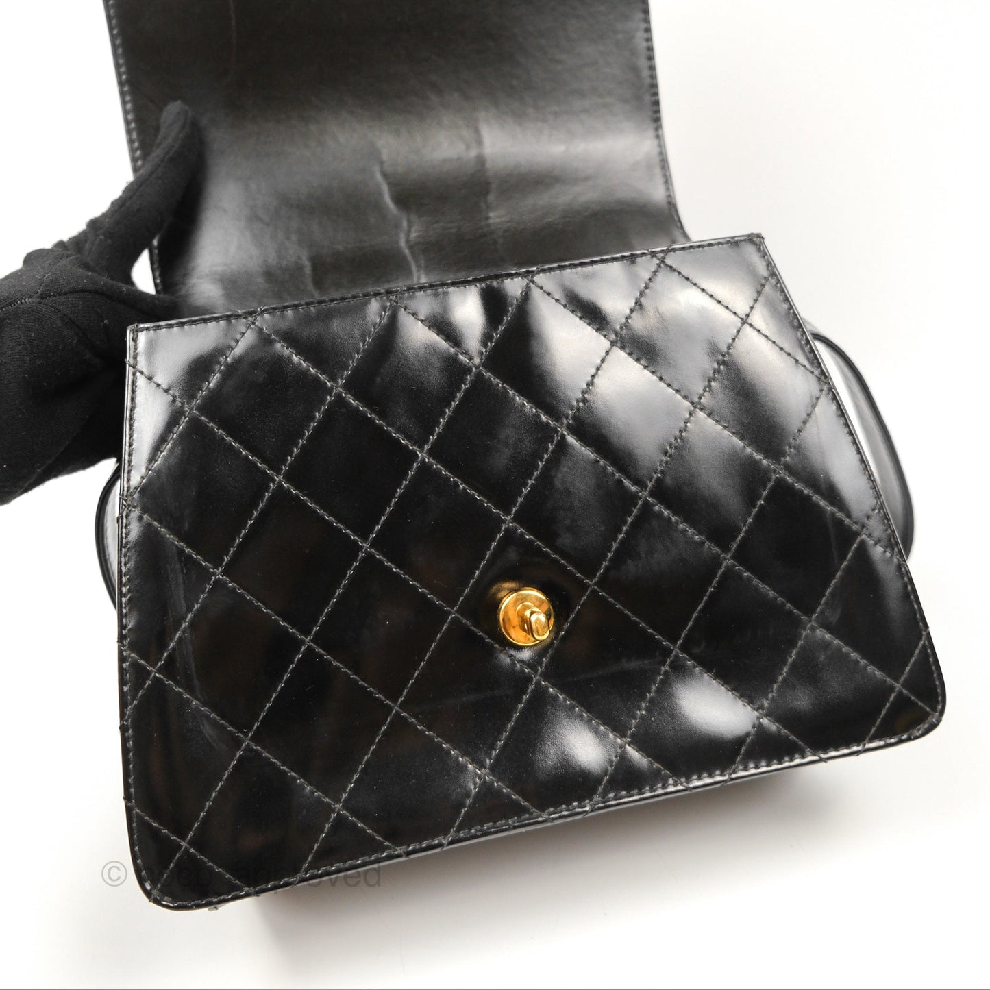Chanel Vintage Flap Shoulder Bag Black Patent 24K Gold Hardware