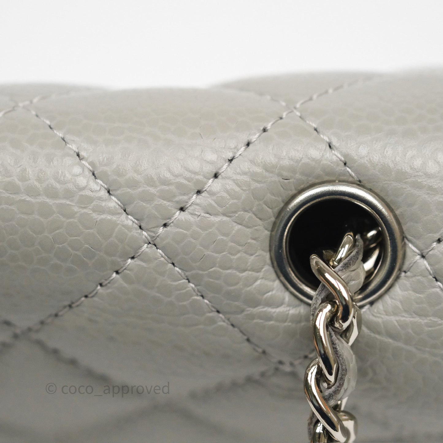 Chanel Extra Mini Rectangular Flap Quilted Light Grey Caviar Silver Hardware