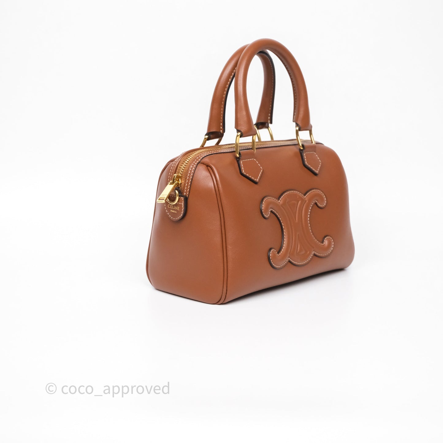 Celine Small Boston Bag Tan Calfskin Gold Hardware