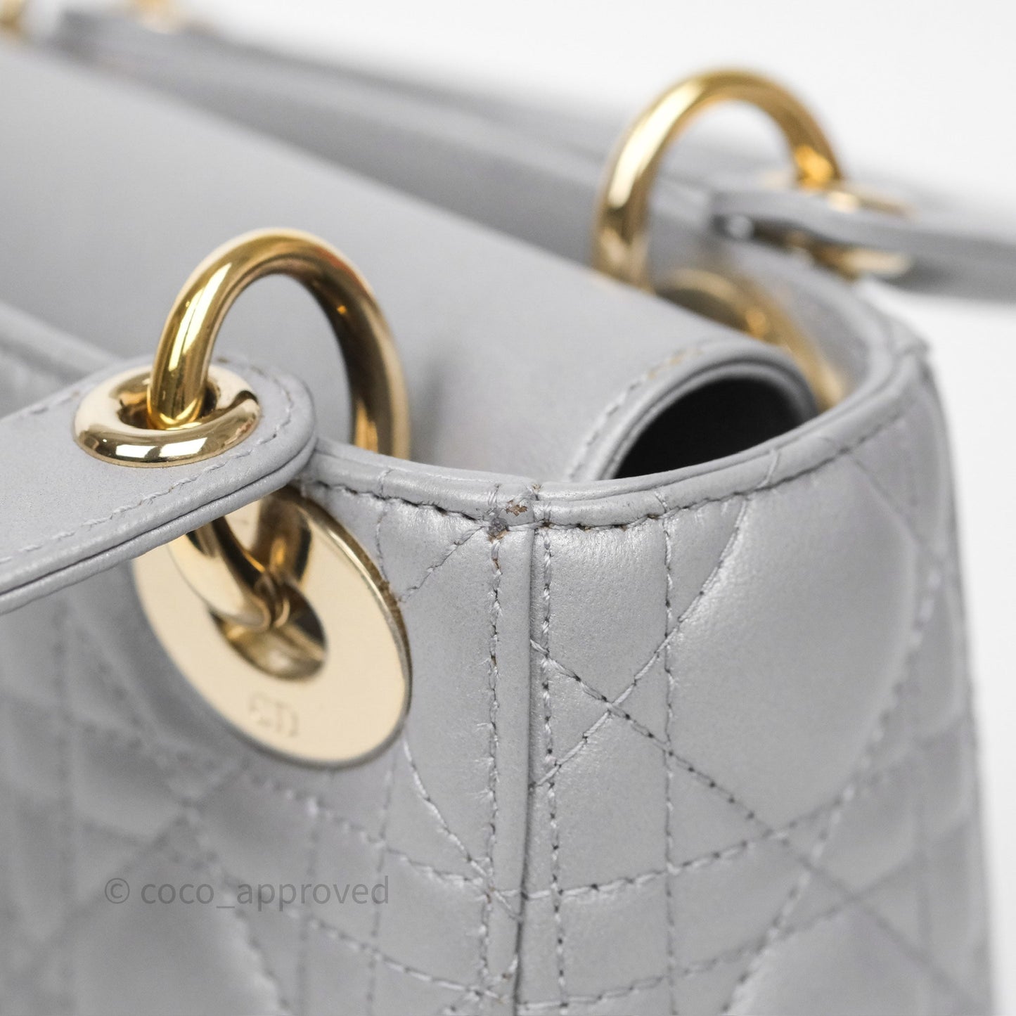 Christian Dior Mini Lady Dior Iridescent Grey Lambskin Cannage Gold Hardware