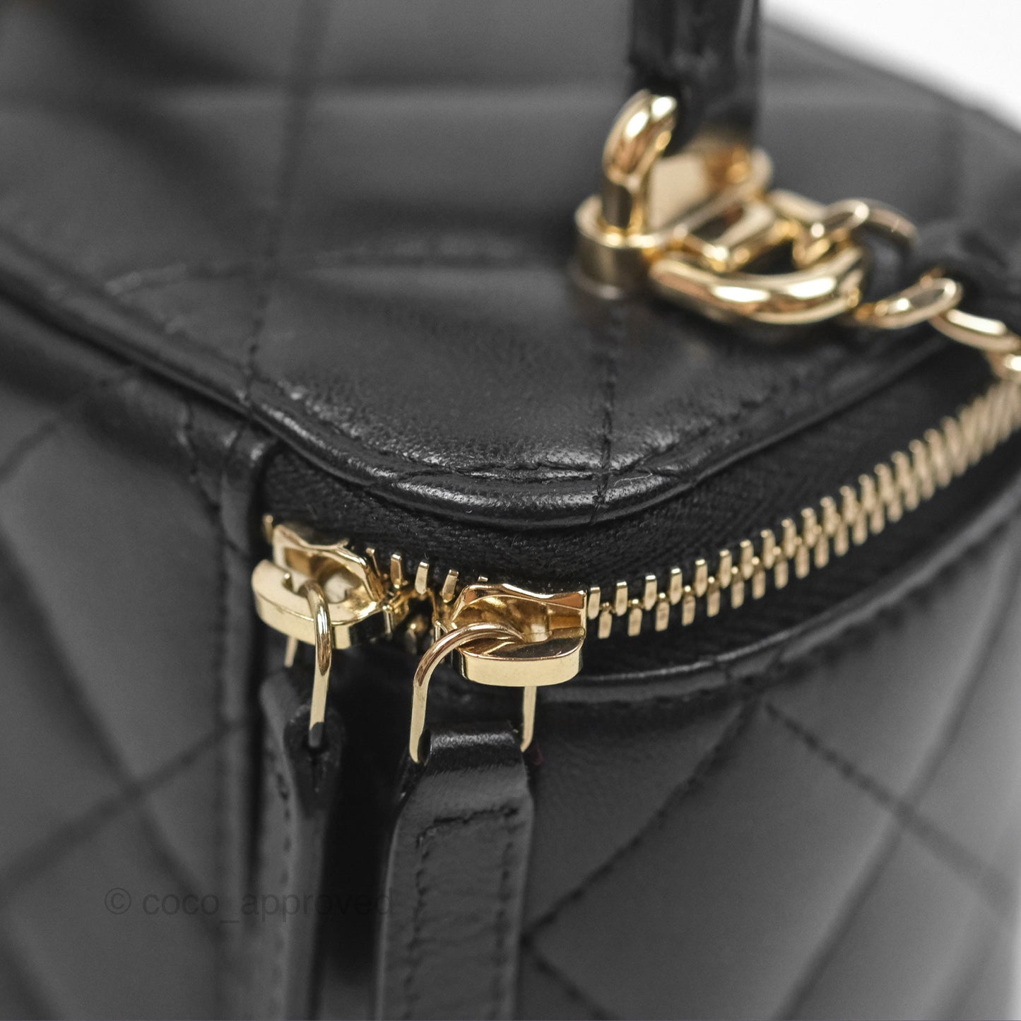 Chanel Mini Top Handle Vanity With Chain Black Lambskin Gold Hardware