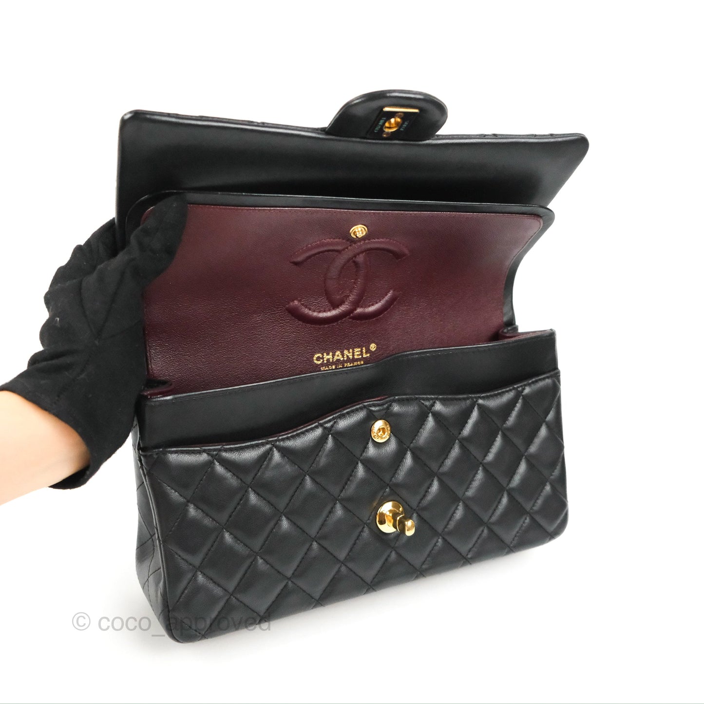 Chanel Classic M/L Medium Flap Quilted Black Lambskin Gold Hardware